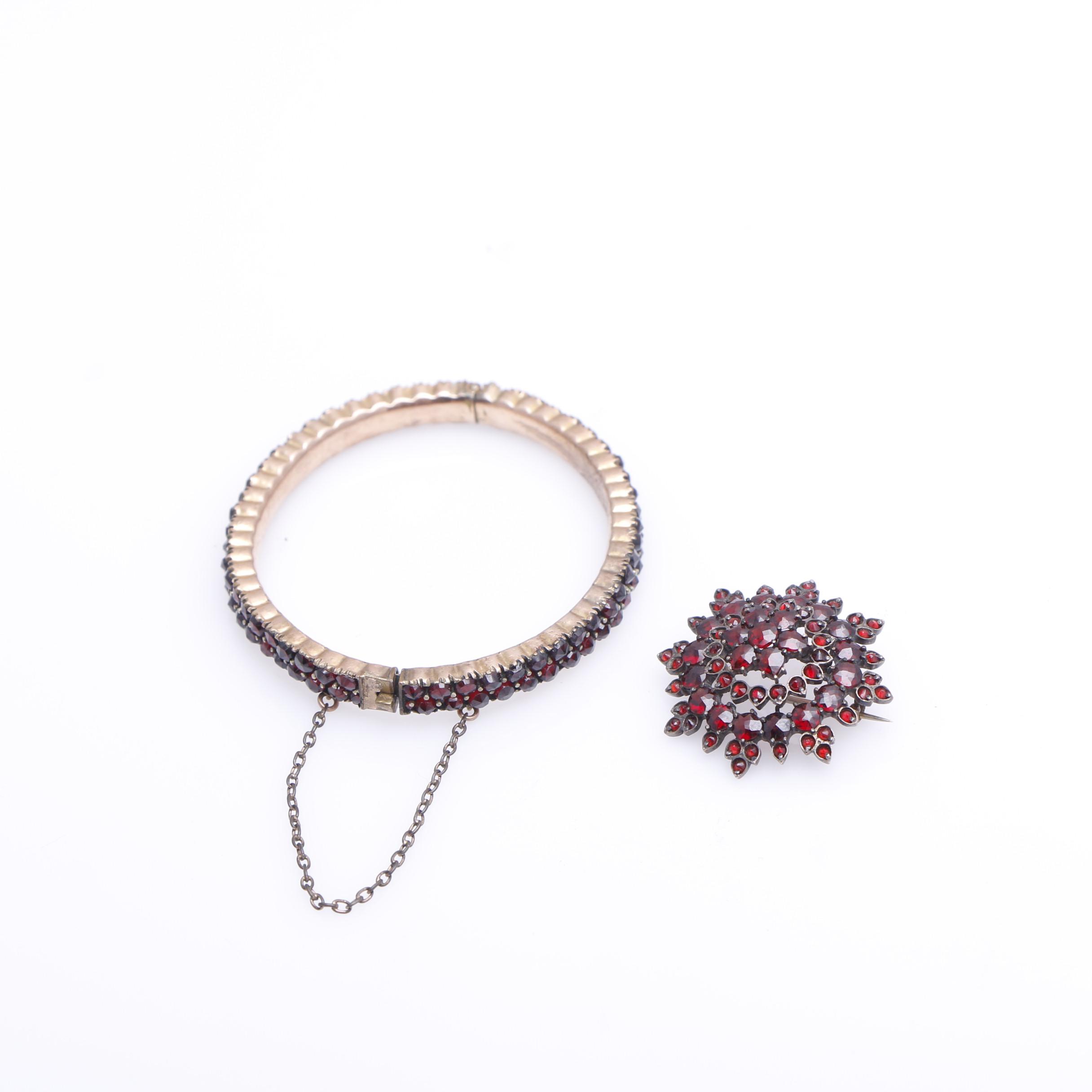 Victorian Bohemian Garnet Brooch and Bracelet