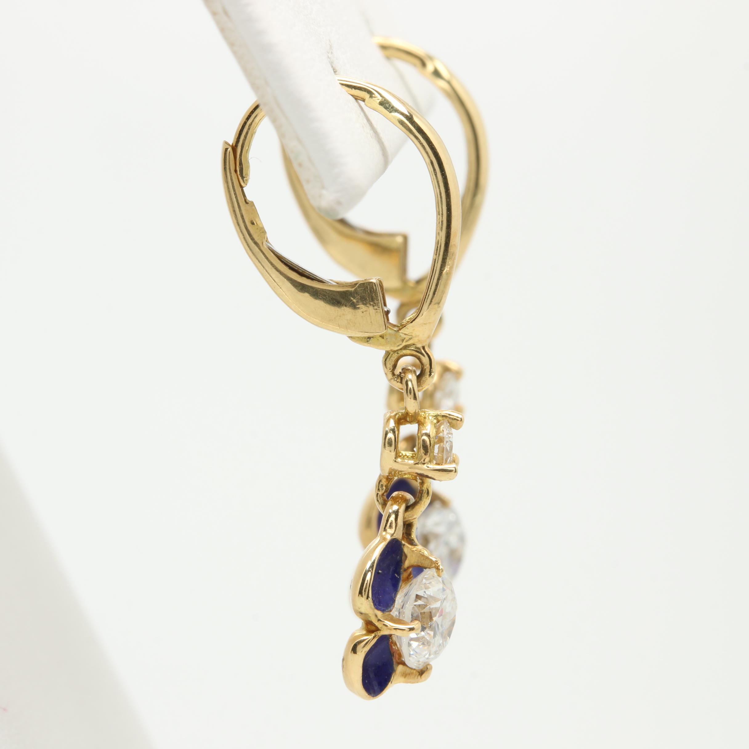 18K Yellow Gold 1.14 CTW Diamond and Enamel Earrings