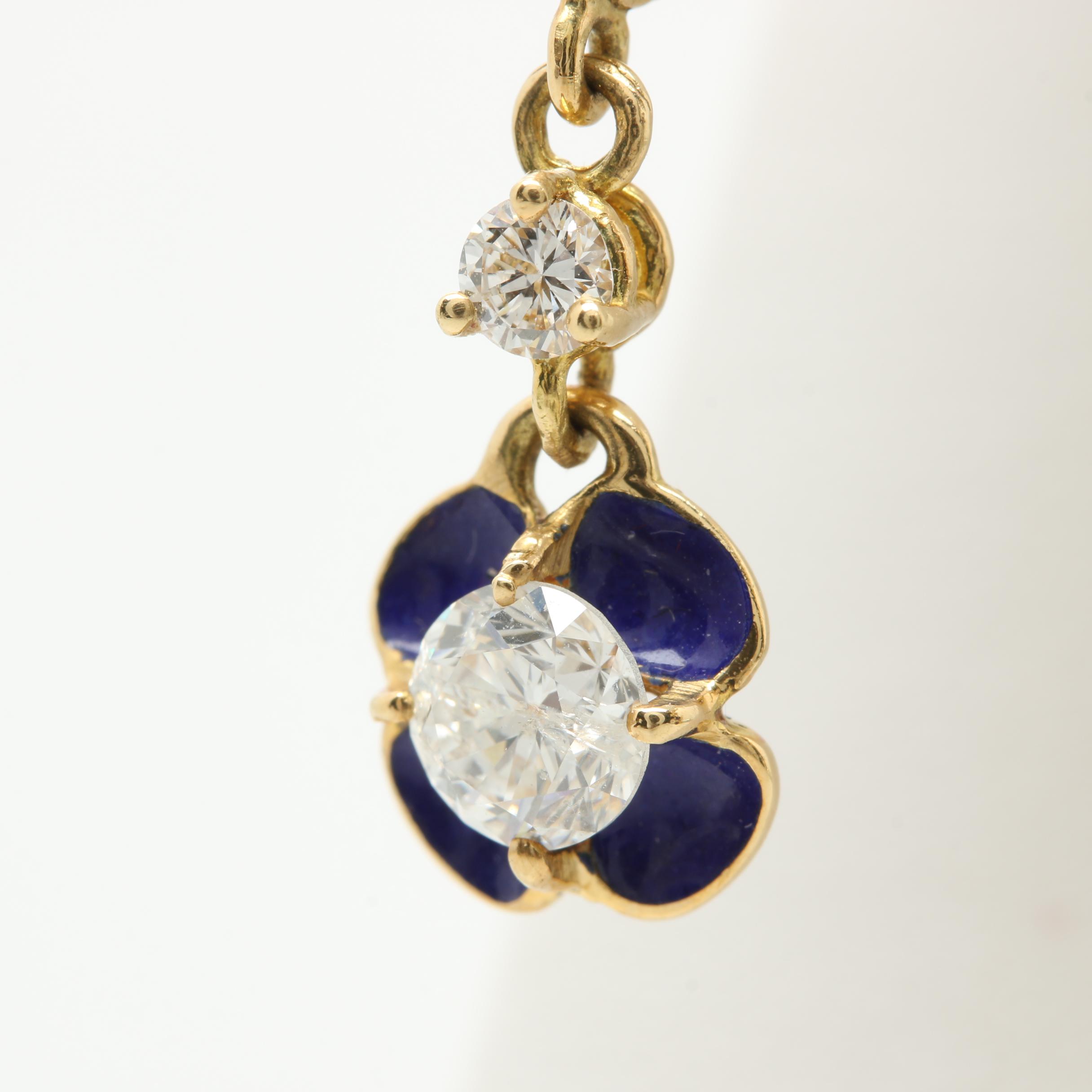 18K Yellow Gold 1.14 CTW Diamond and Enamel Earrings