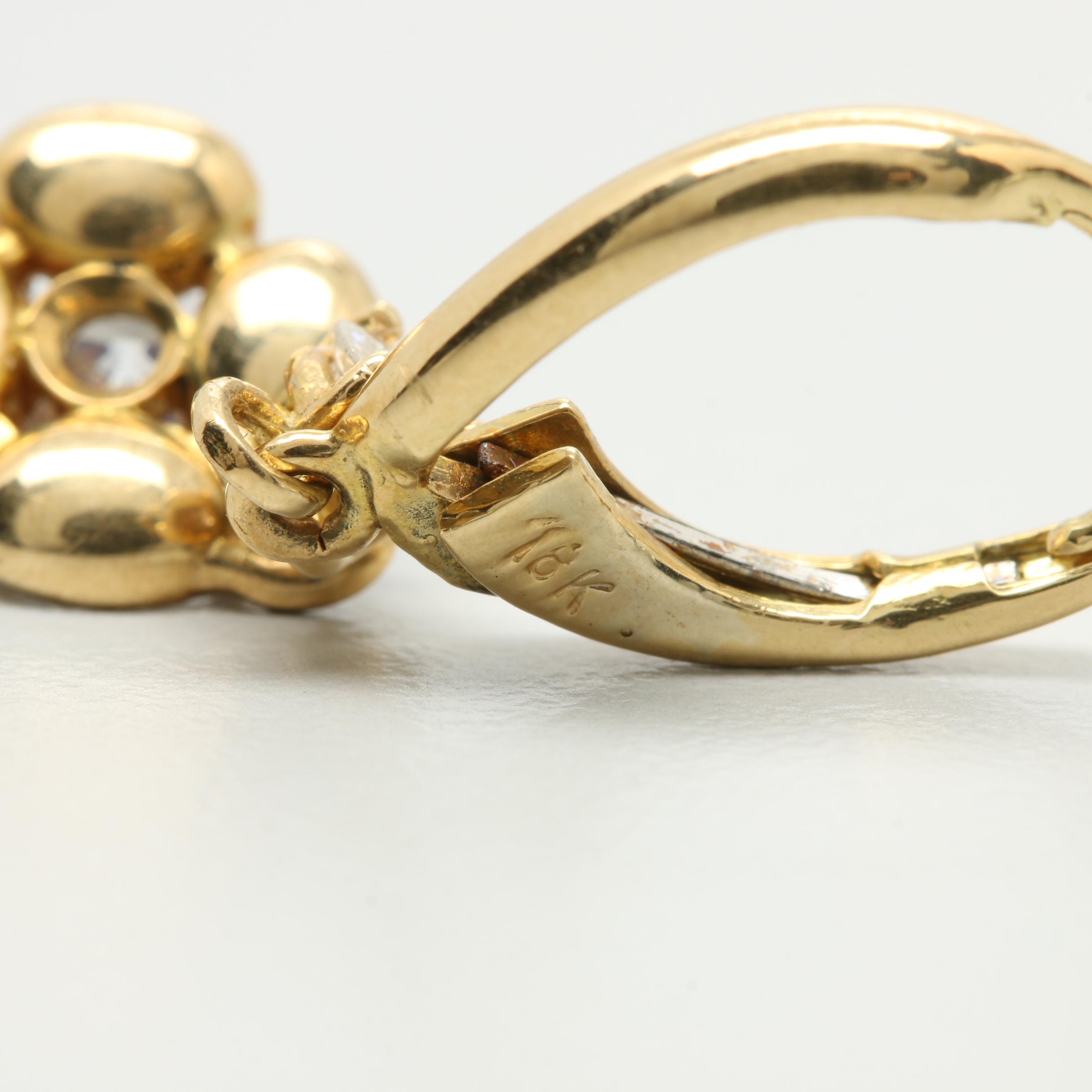 18K Yellow Gold 1.14 CTW Diamond and Enamel Earrings