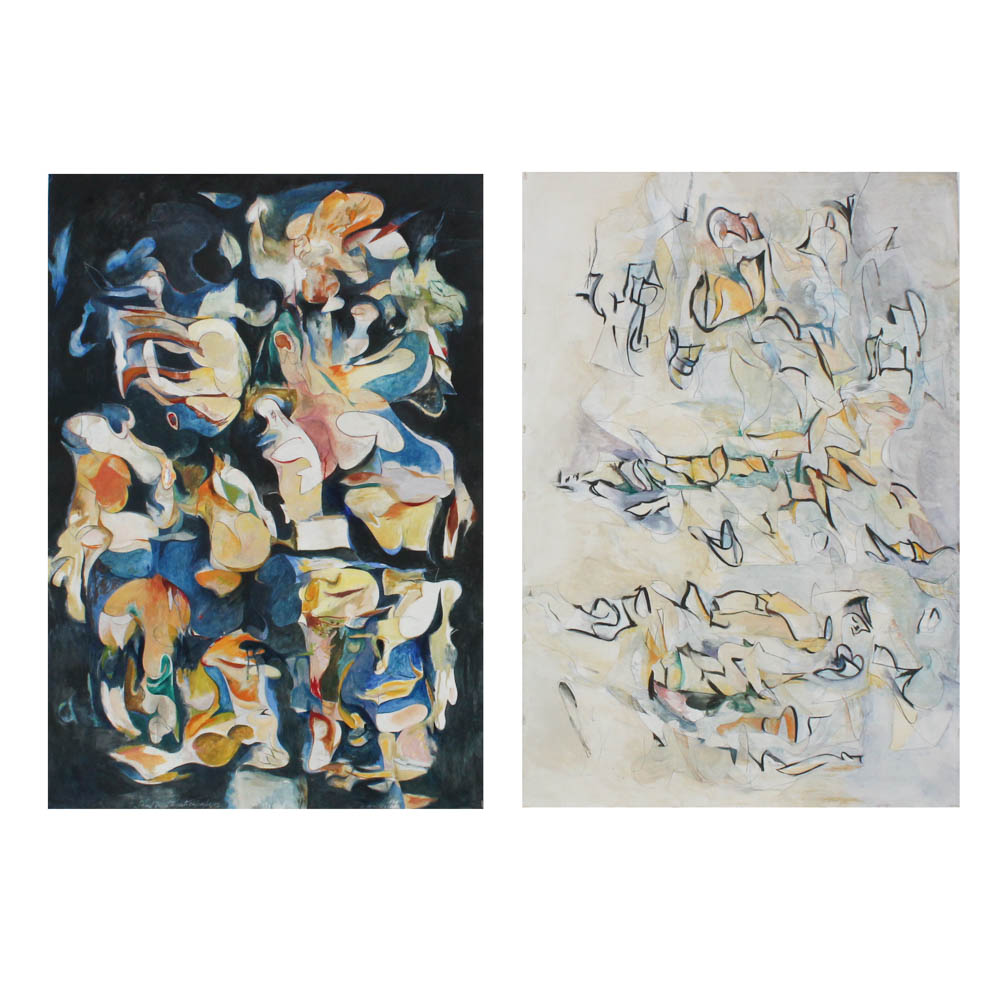 Donald Roberts 1990s Abstract Oil Paintings on Paper