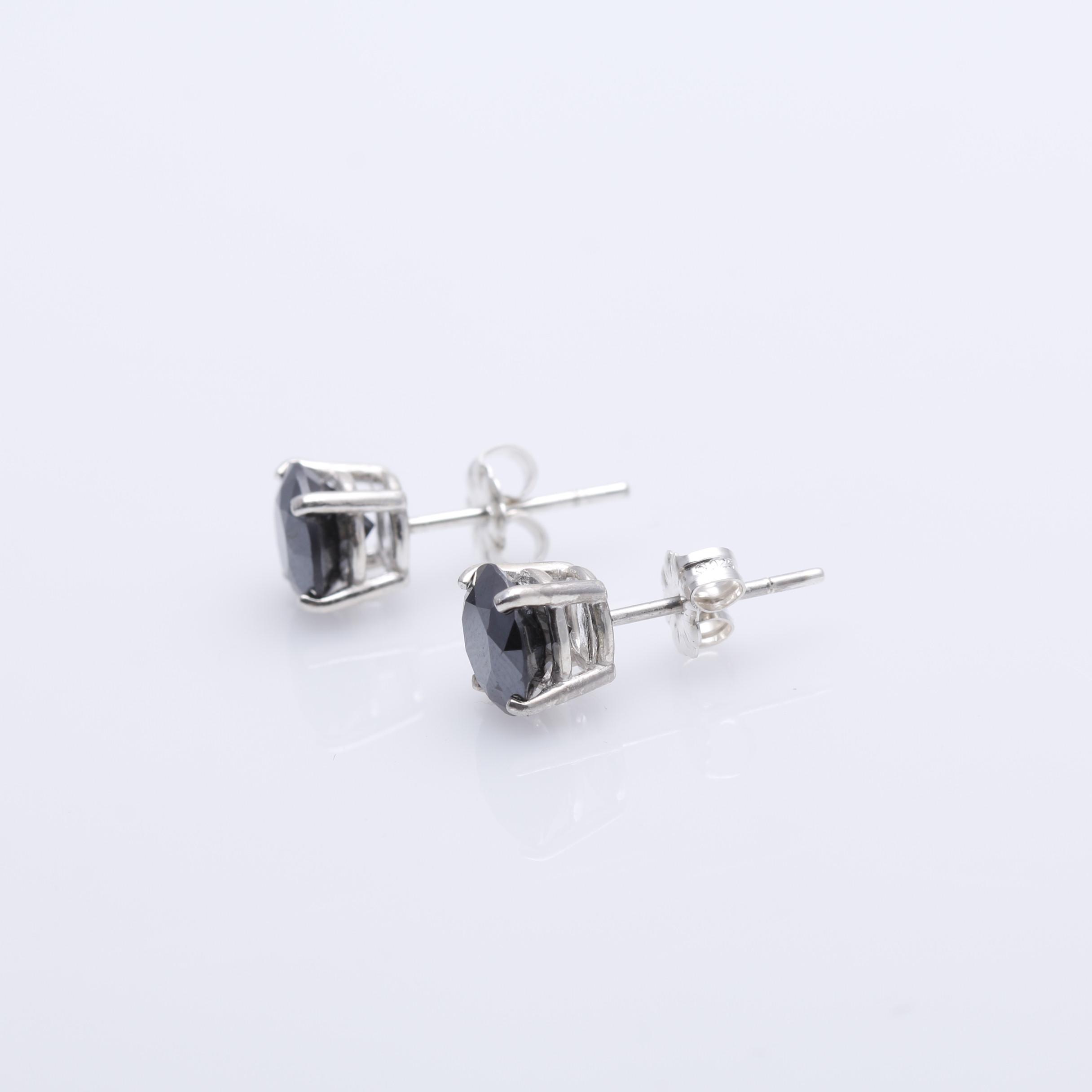 Sterling Silver 3.16 CTW Black Diamond Stud Earrings