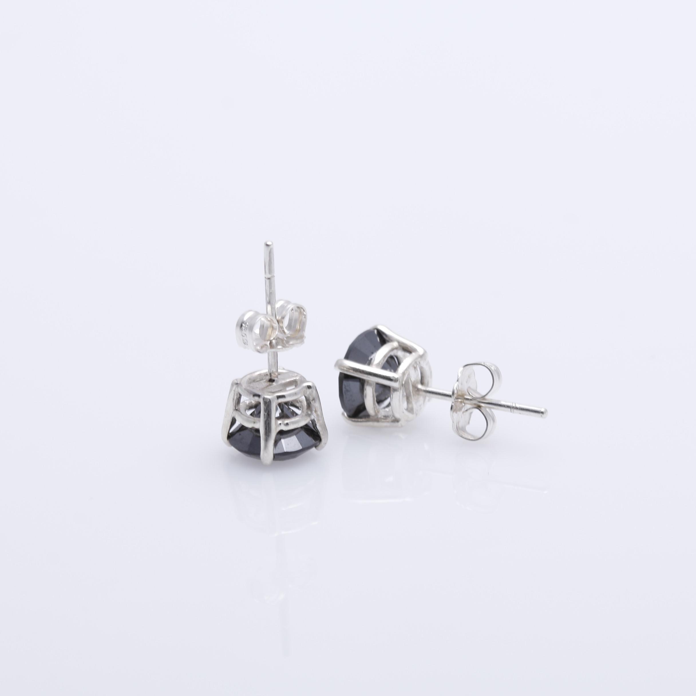 Sterling Silver 3.16 CTW Black Diamond Stud Earrings