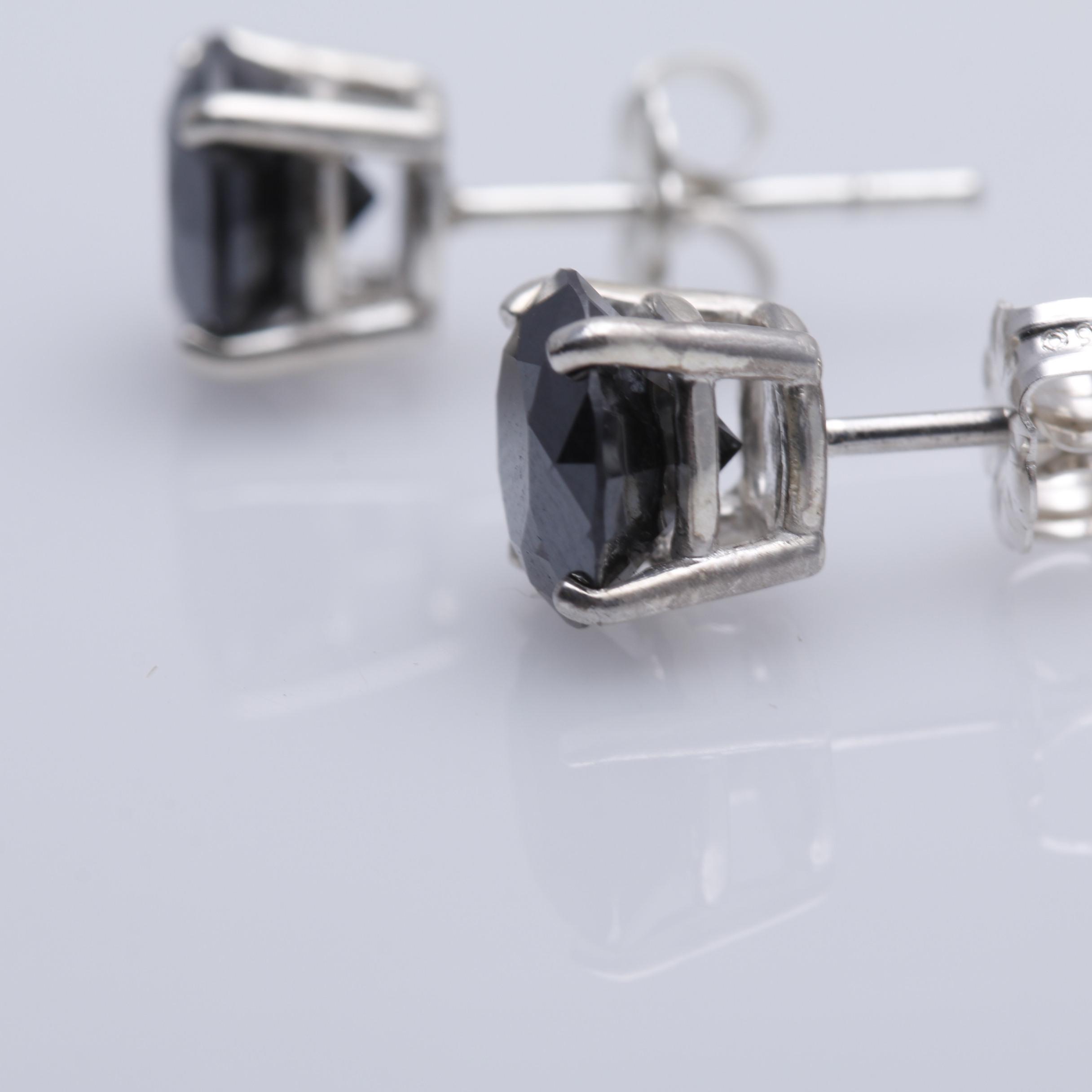 Sterling Silver 3.16 CTW Black Diamond Stud Earrings