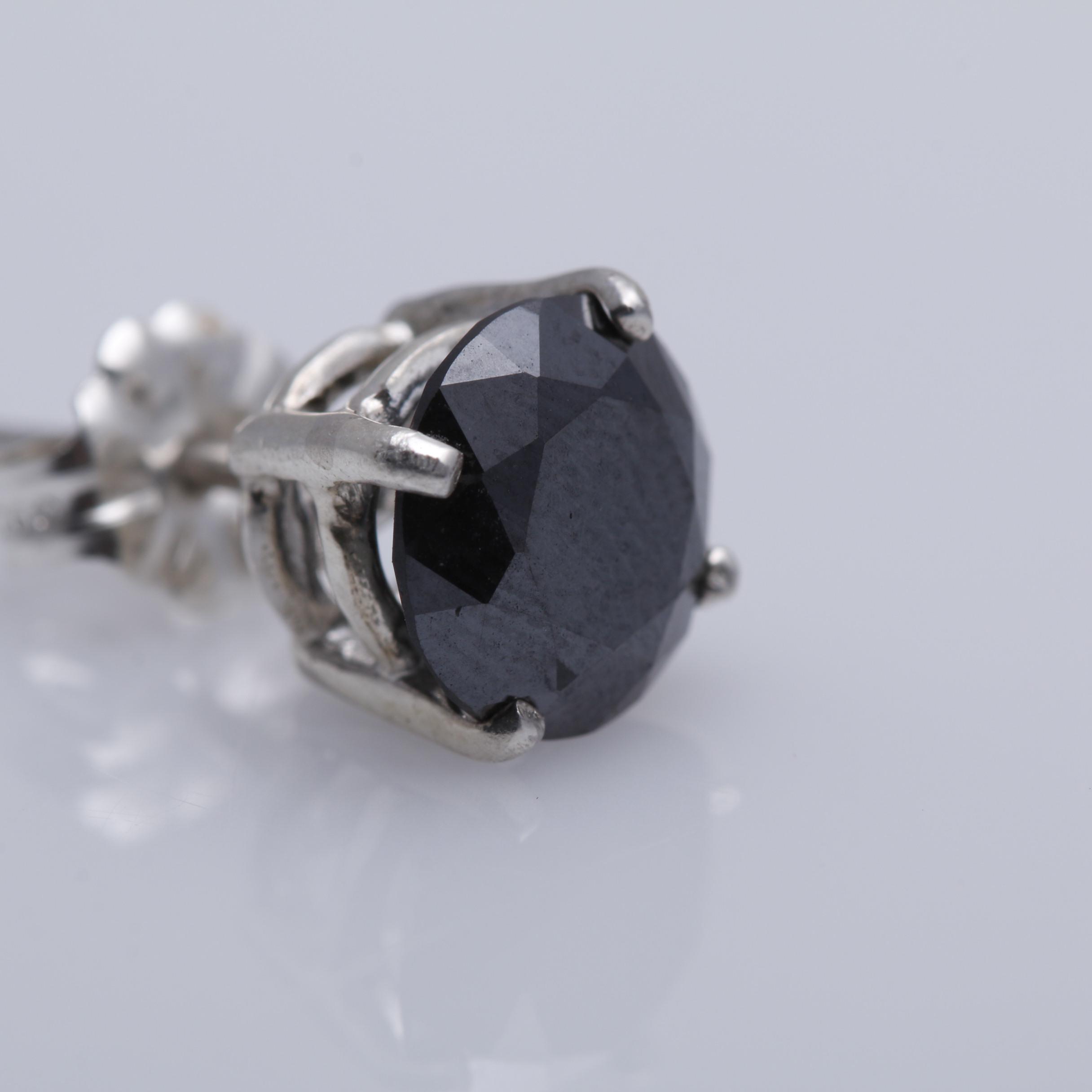 Sterling Silver 3.16 CTW Black Diamond Stud Earrings