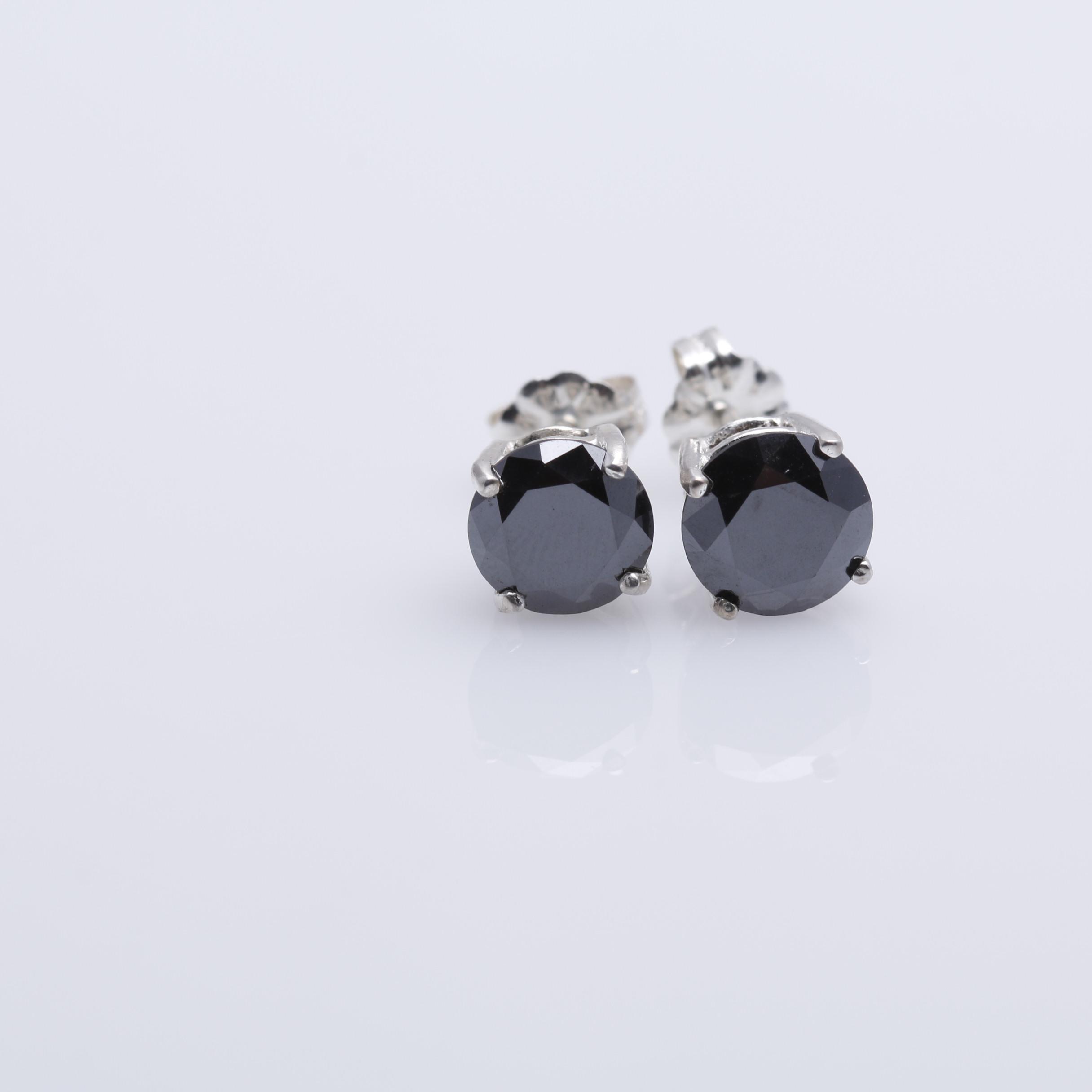 Sterling Silver 2.80 CTW Black Diamond Stud Earrings