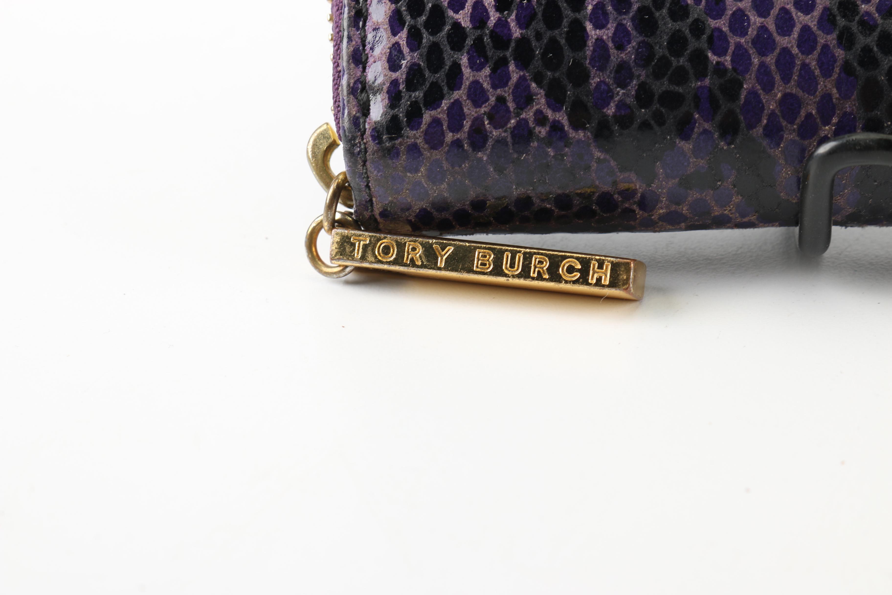 Tory Burch Purple and Black Snakeskin Embossed Leather Wallet