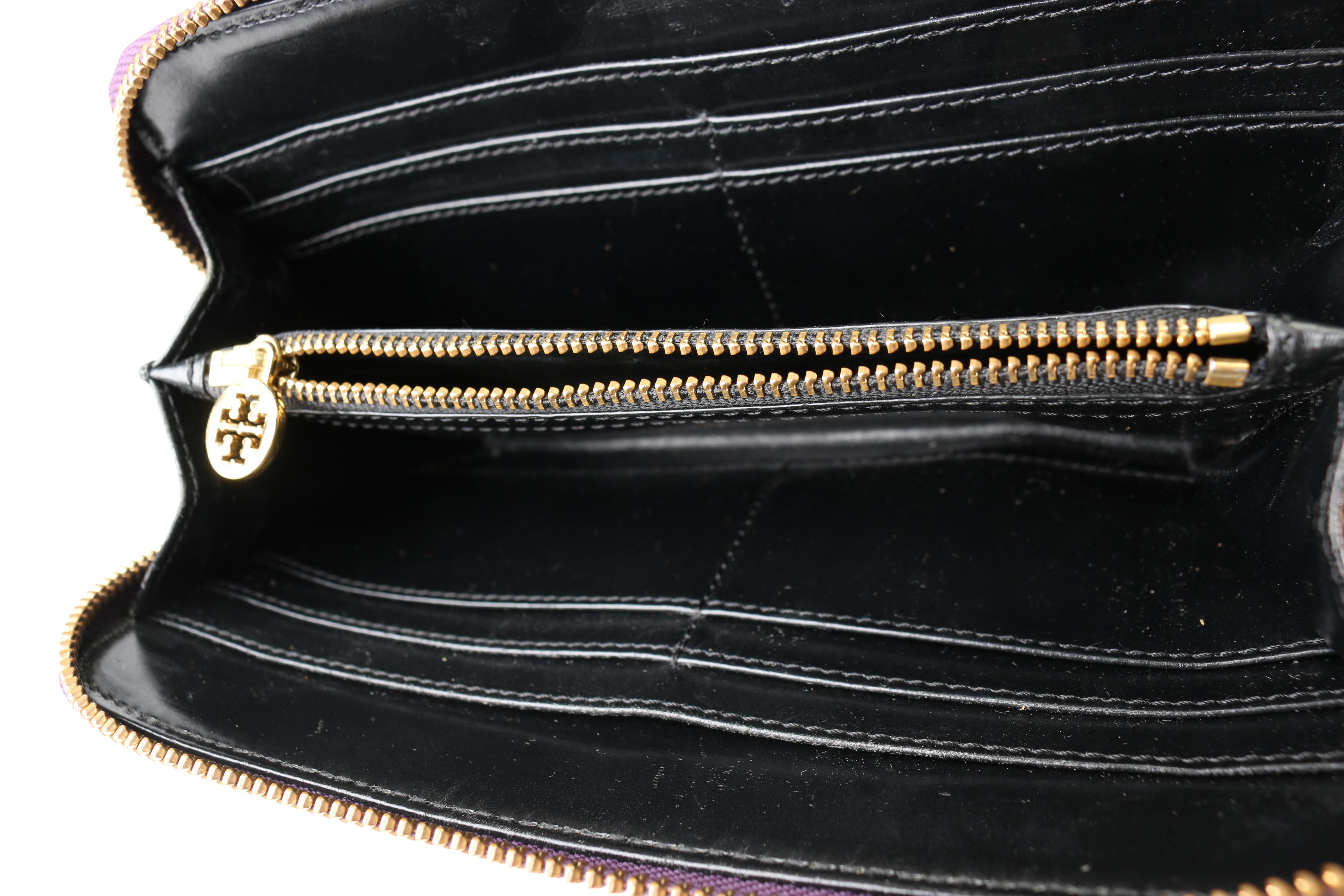 Tory Burch Purple and Black Snakeskin Embossed Leather Wallet