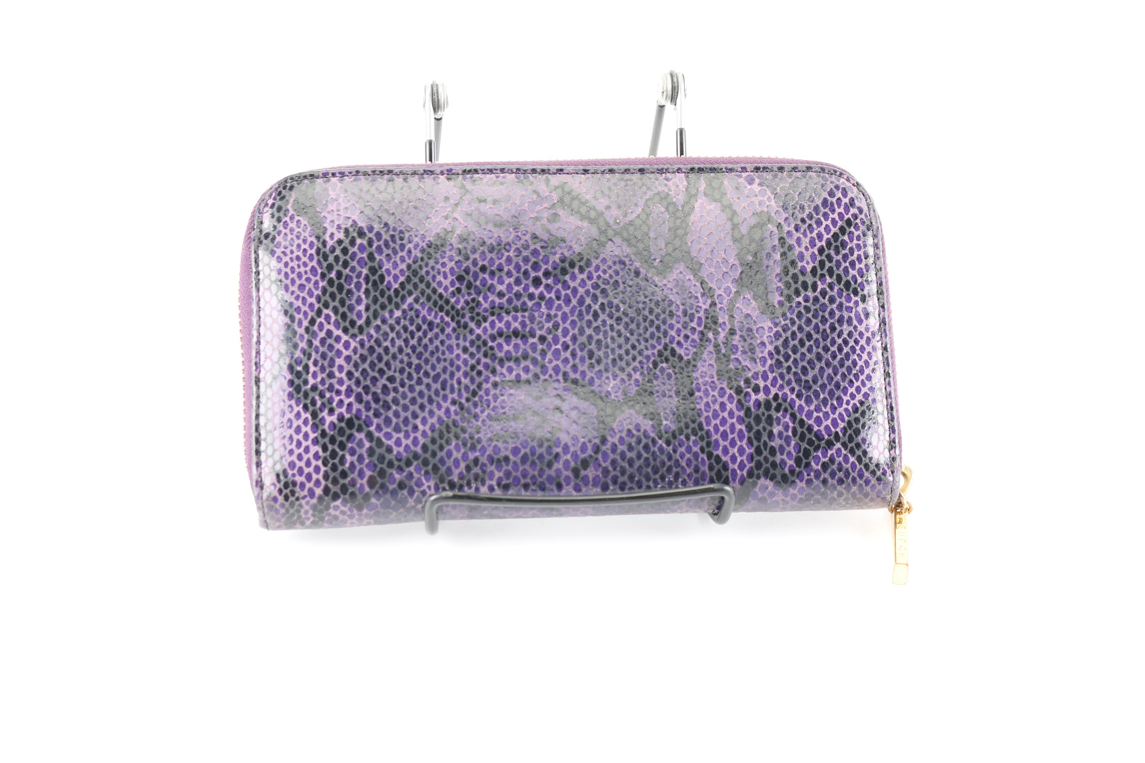 Tory Burch Purple and Black Snakeskin Embossed Leather Wallet