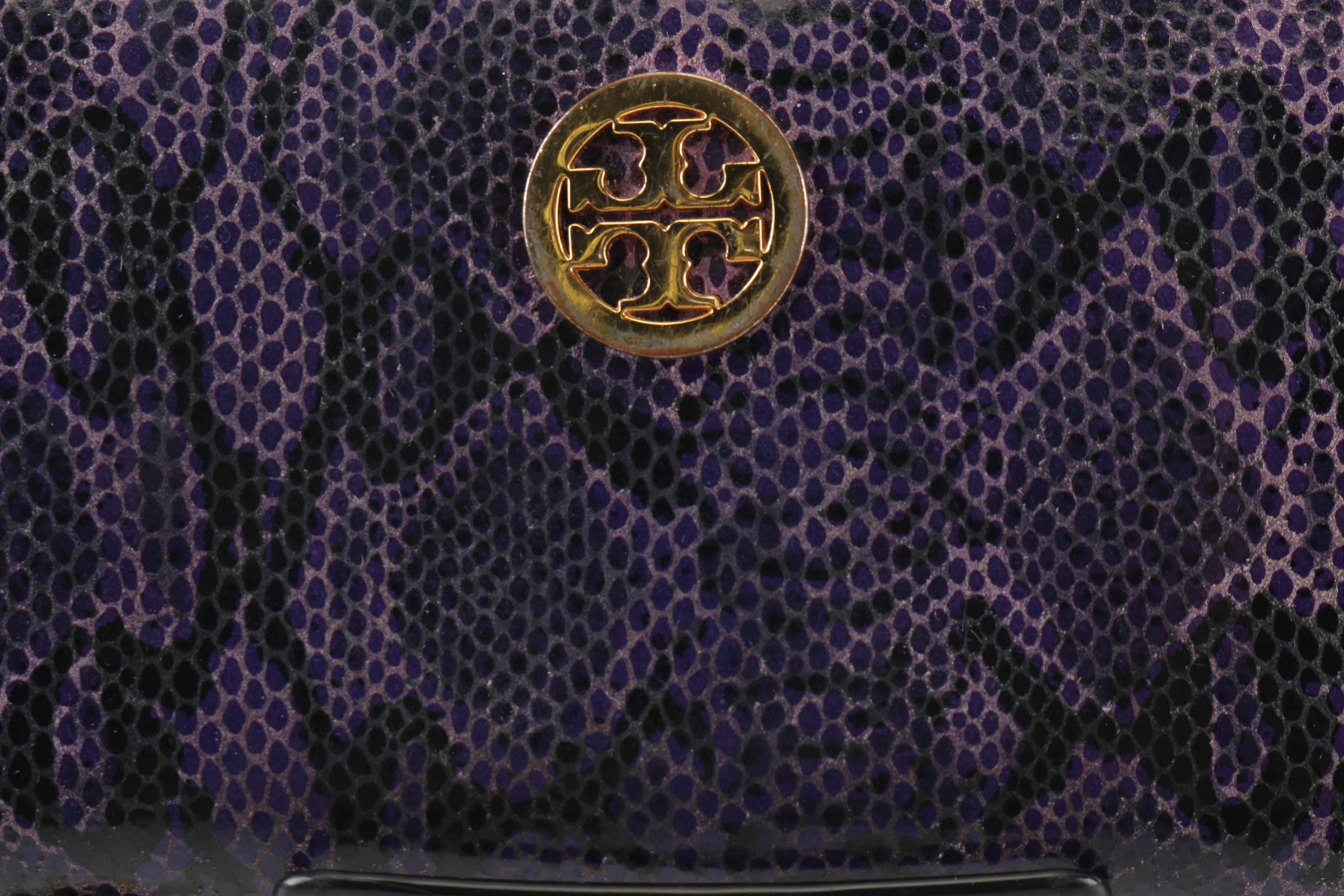 Tory Burch Purple and Black Snakeskin Embossed Leather Wallet