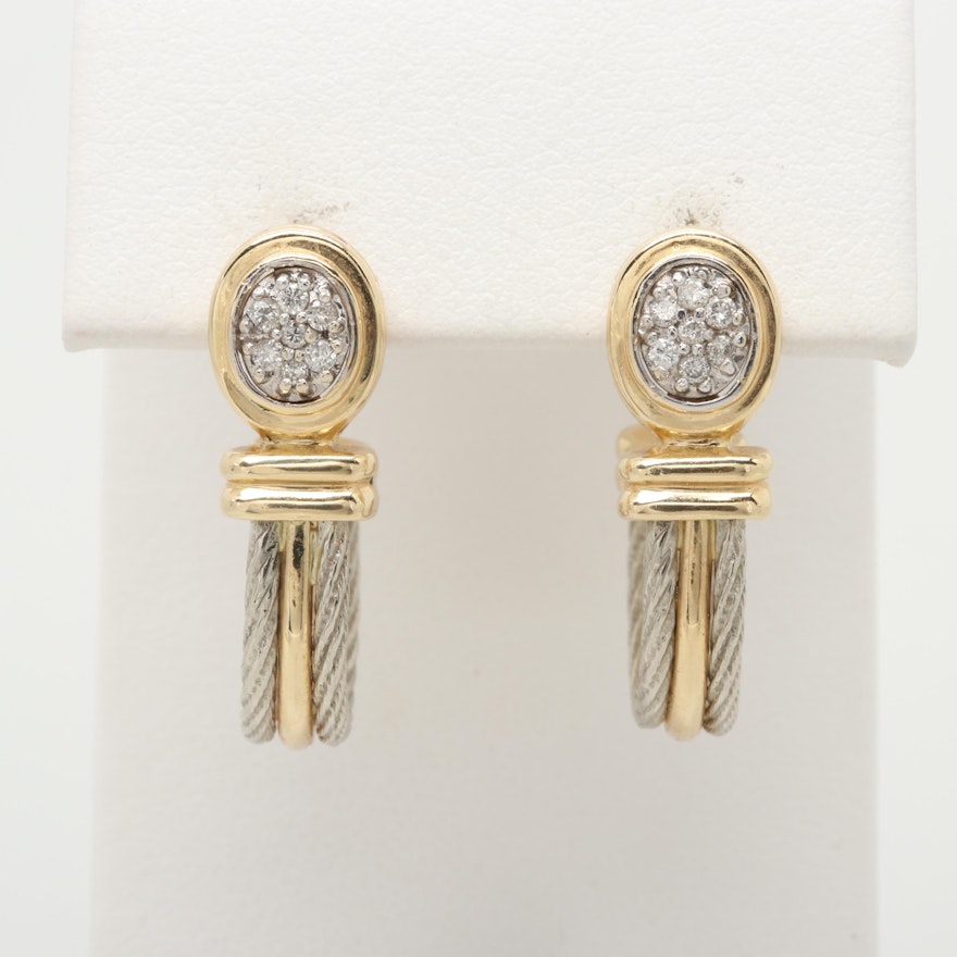 14K Yellow and White Gold Diamond Earrings