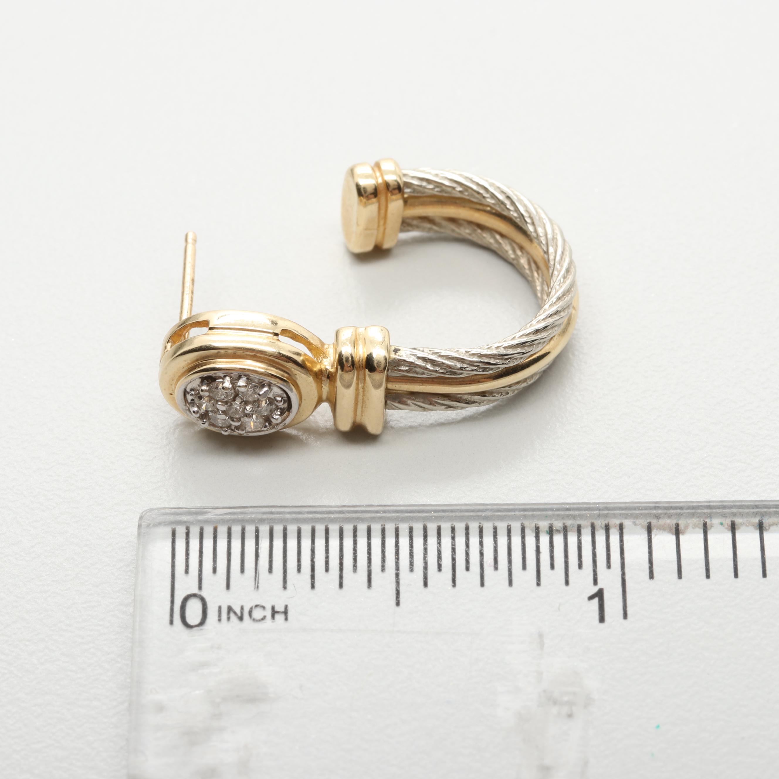 14K Yellow and White Gold Diamond Earrings