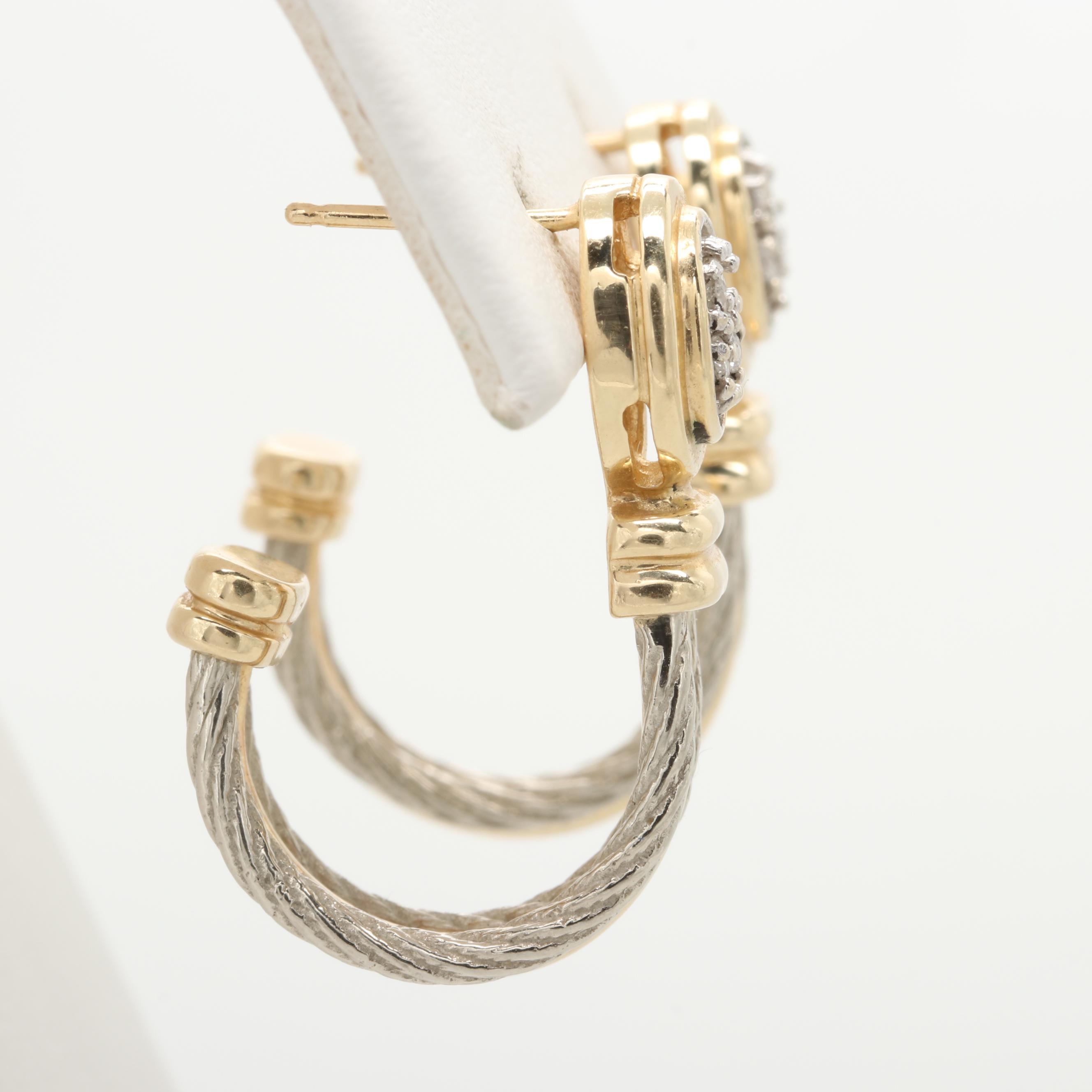 14K Yellow and White Gold Diamond Earrings