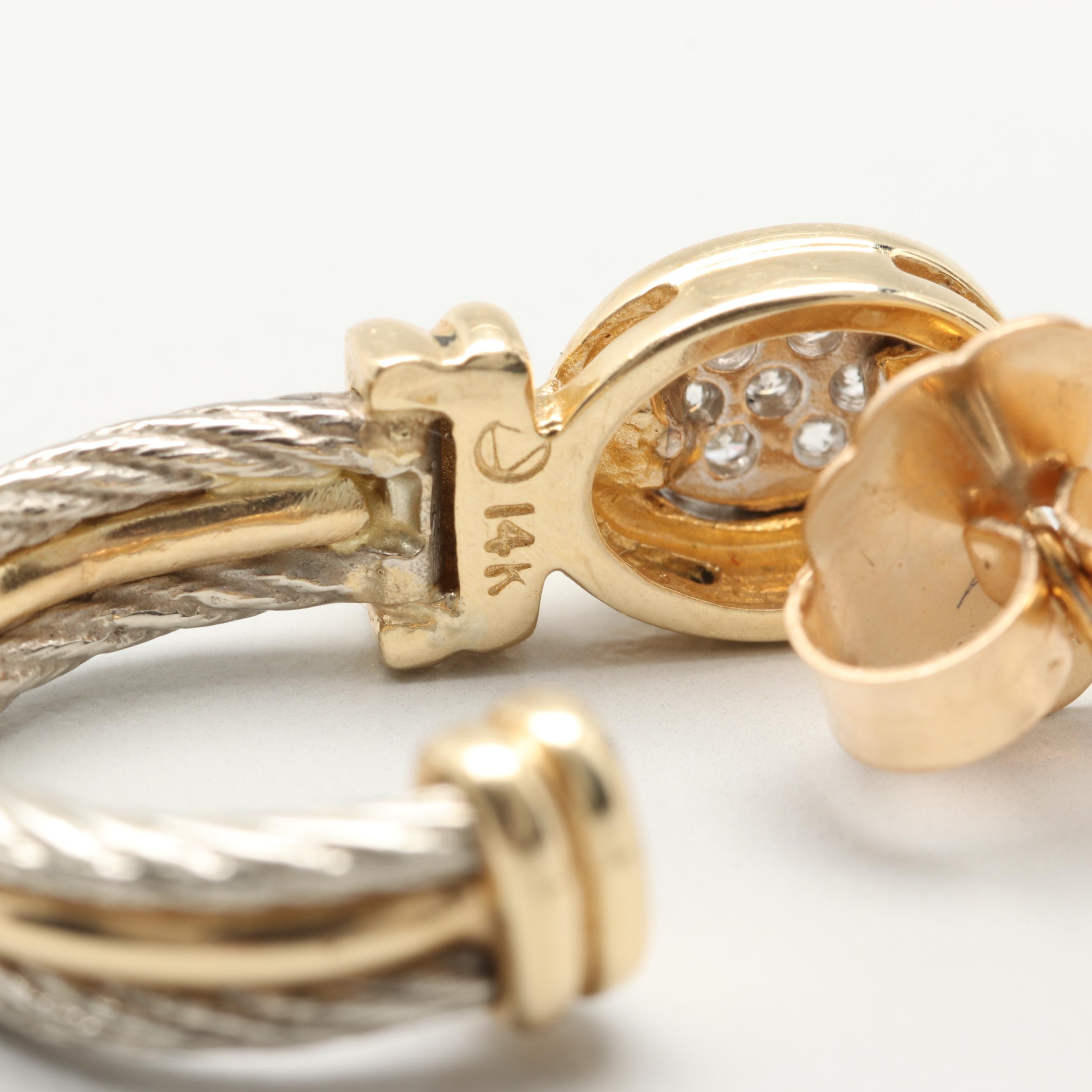 14K Yellow and White Gold Diamond Earrings