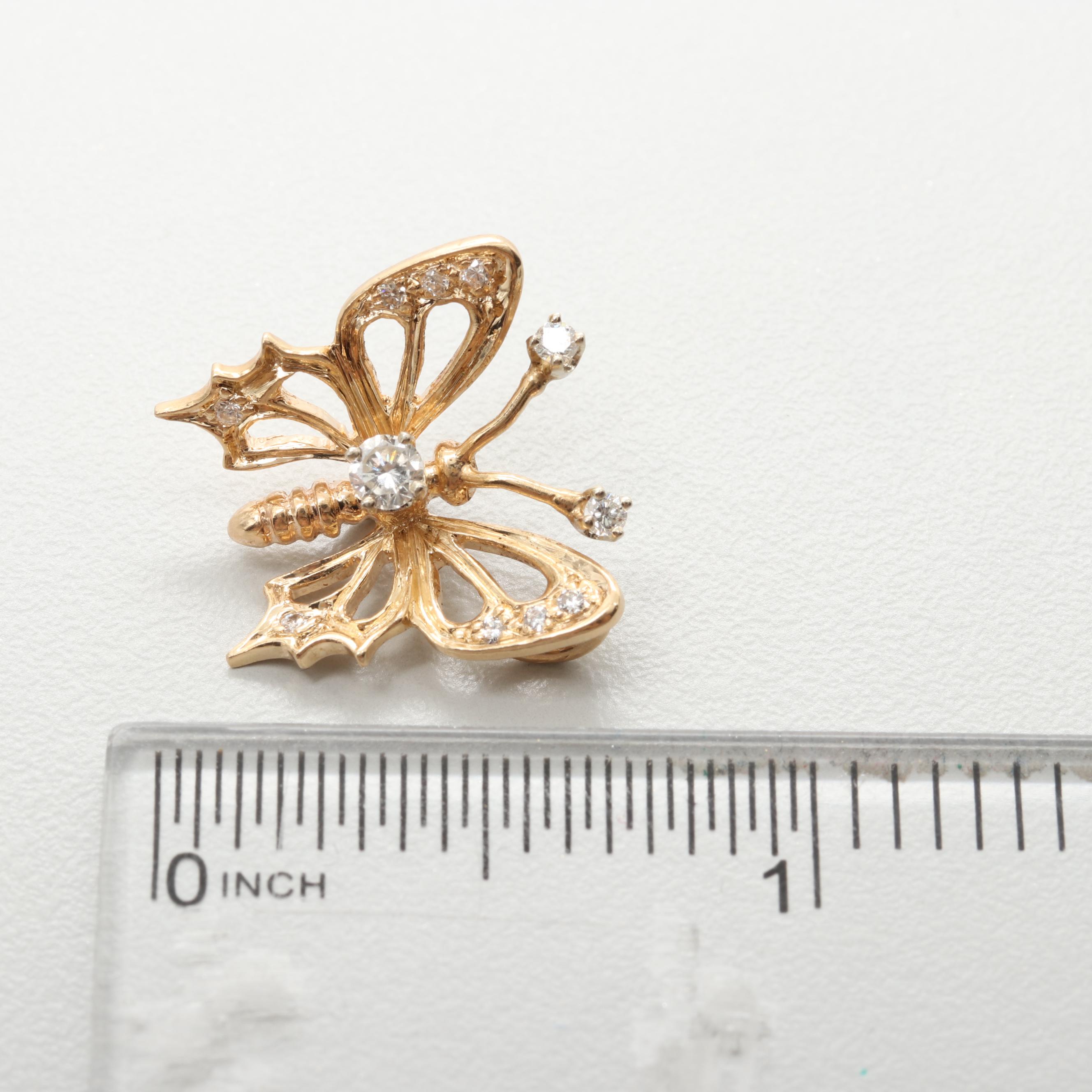 14K Yellow Gold Diamond Butterfly Pendant