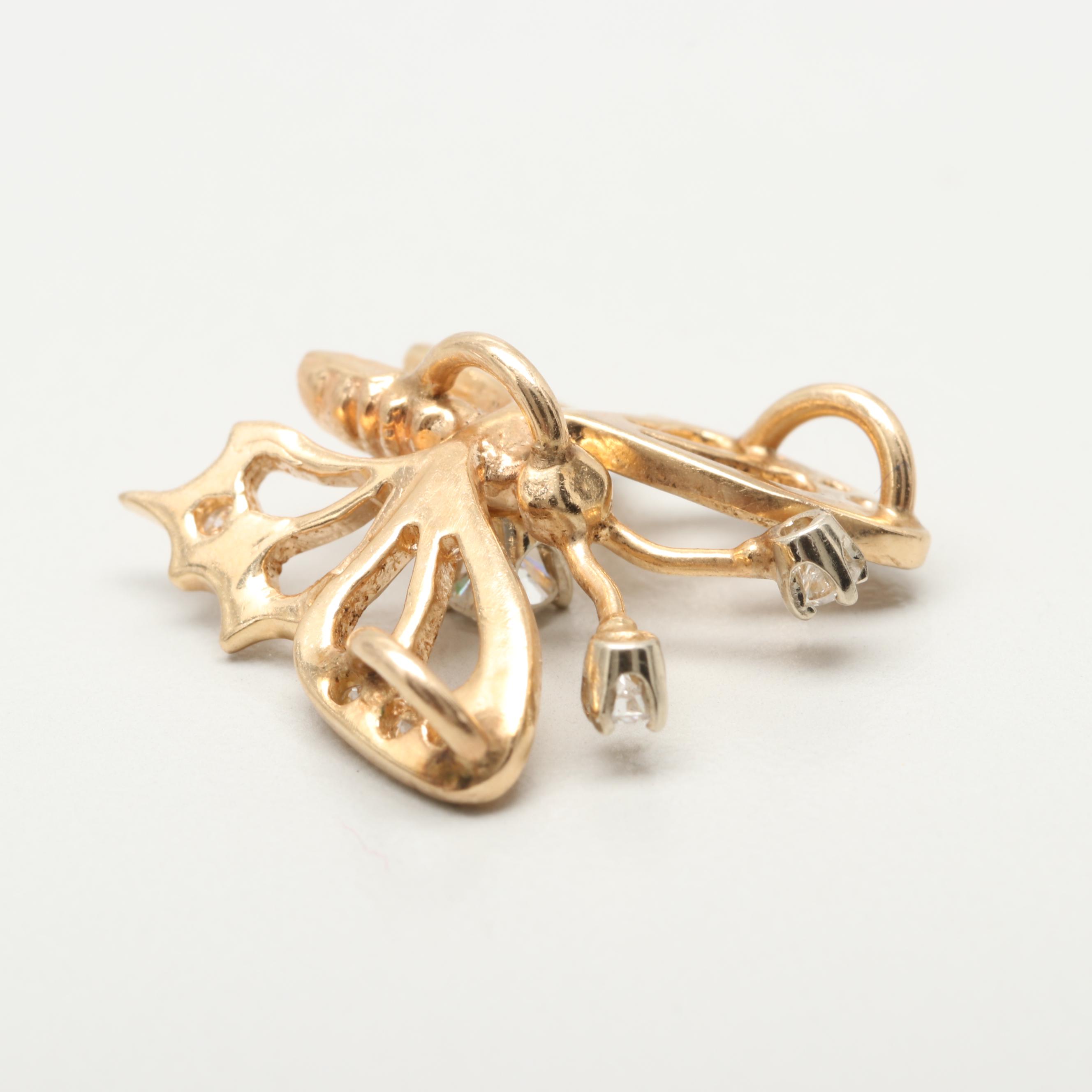 14K Yellow Gold Diamond Butterfly Pendant