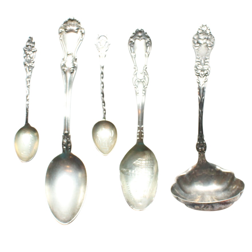 Sterling Silver Spoons and Ladle Including Baker-Manchester