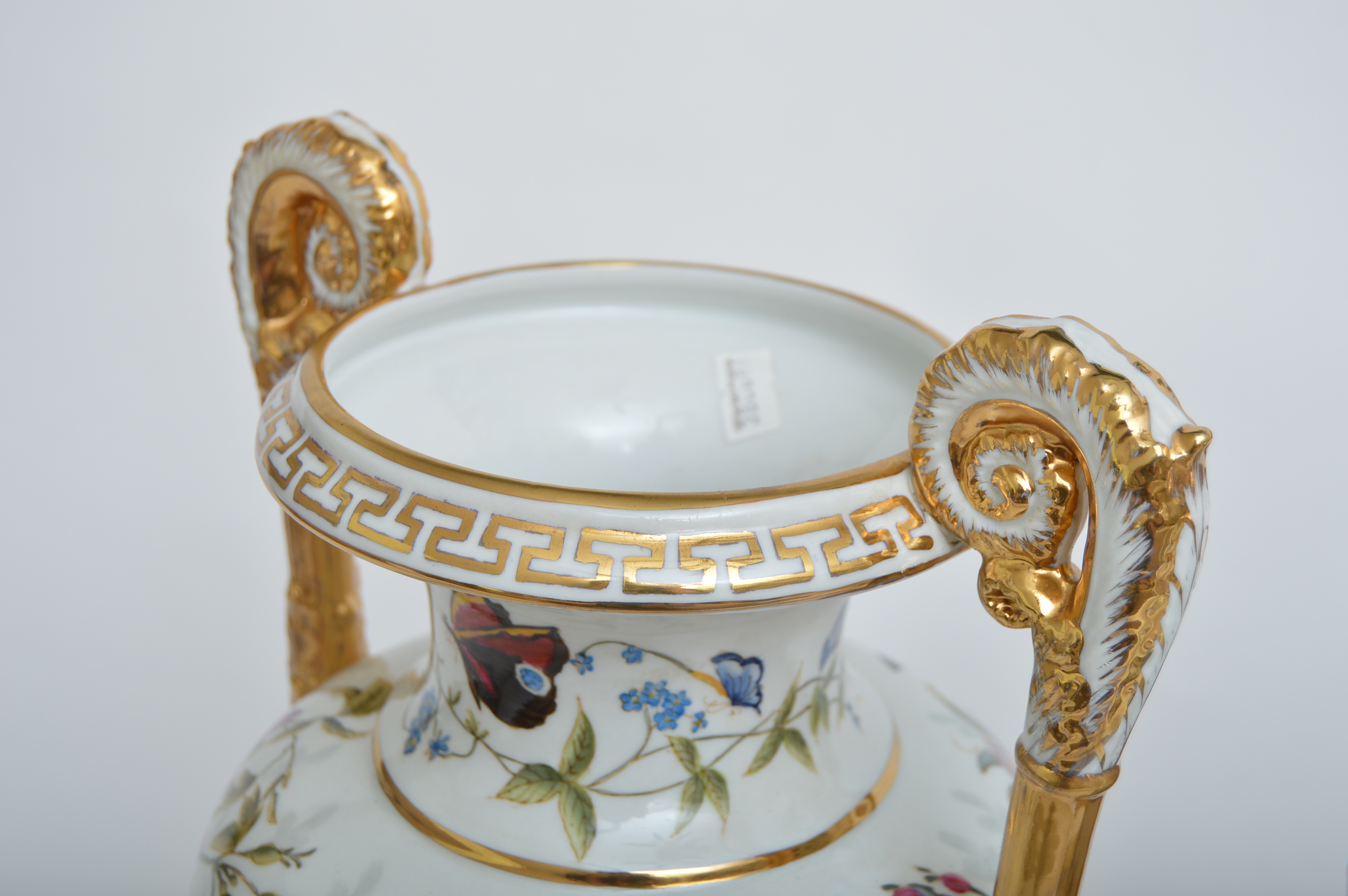 Pair of Chelsea House Old Paris Style Floral-Decorated Porcelain Urns