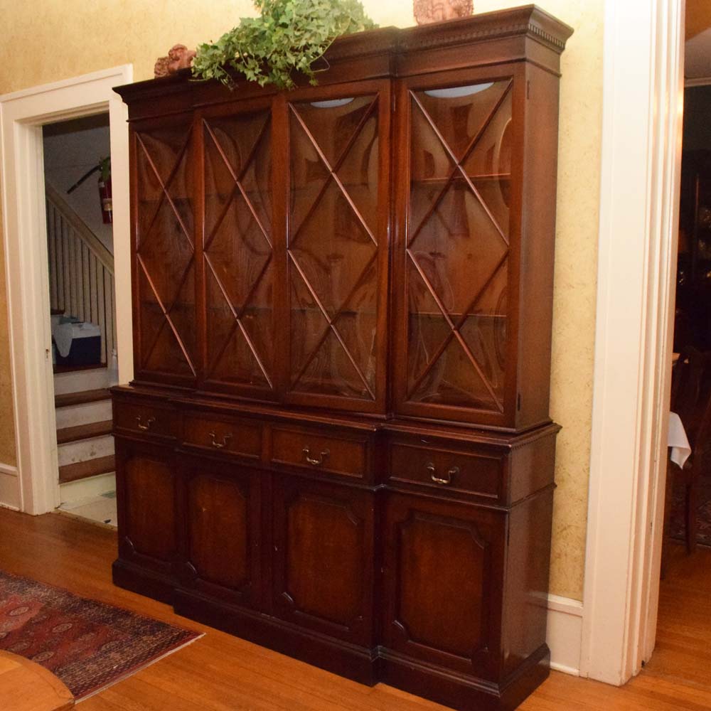 Vintage Mahogany Breakfront China Cabinet by Saginaw Furniture