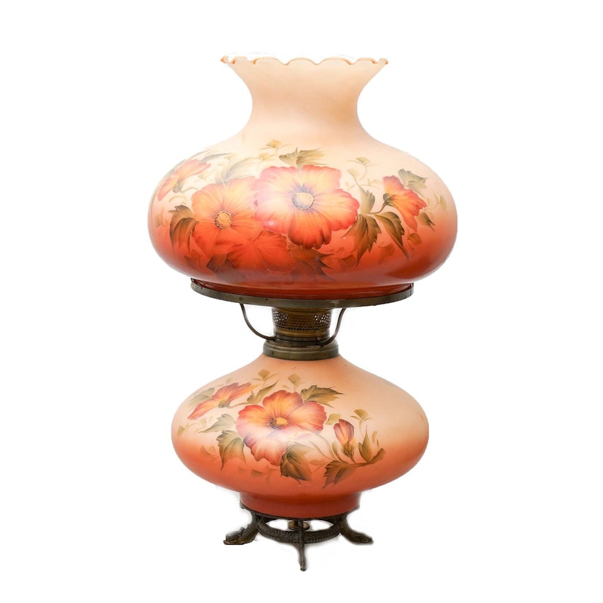 Converted Victorian Hand-Painted Oil Lamp