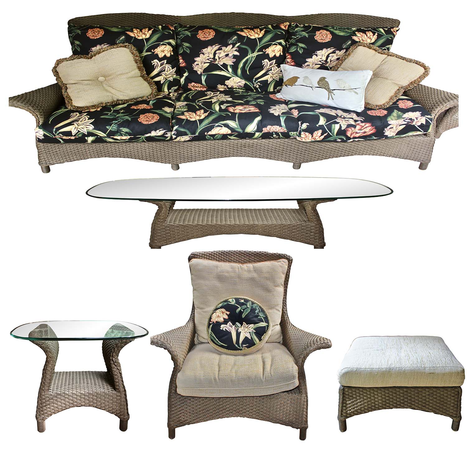 Lloyd Flanders Five-Piece Woven Outdoor Patio Furniture and Multiple Cushion Set