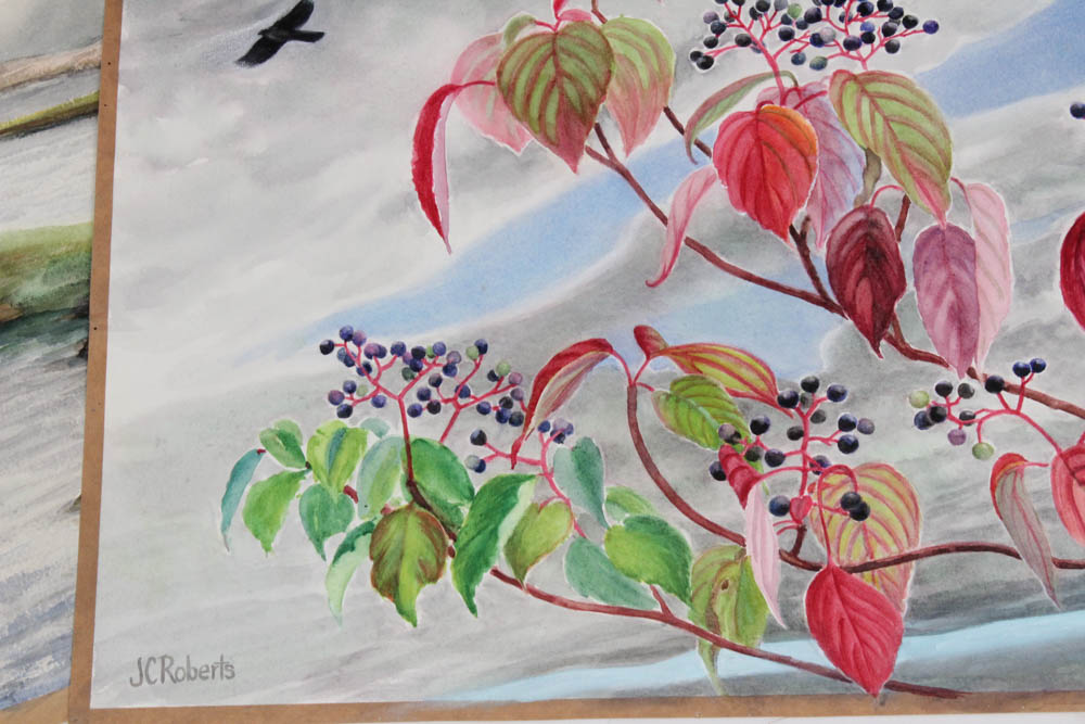 June Carver Roberts Watercolor Landscape and Portrait Paintings on Paper