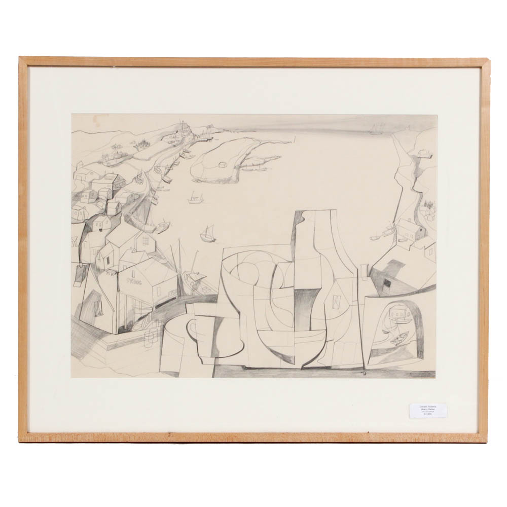 Donald Roberts 1960 Pencil Drawing on Paper "Quarry Harbor"