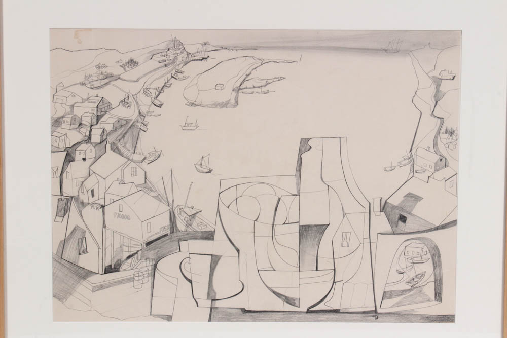 Donald Roberts 1960 Pencil Drawing on Paper "Quarry Harbor"