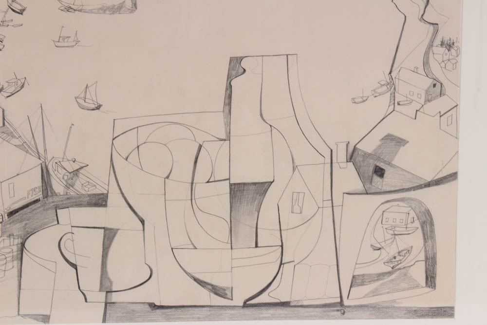 Donald Roberts 1960 Pencil Drawing on Paper "Quarry Harbor"