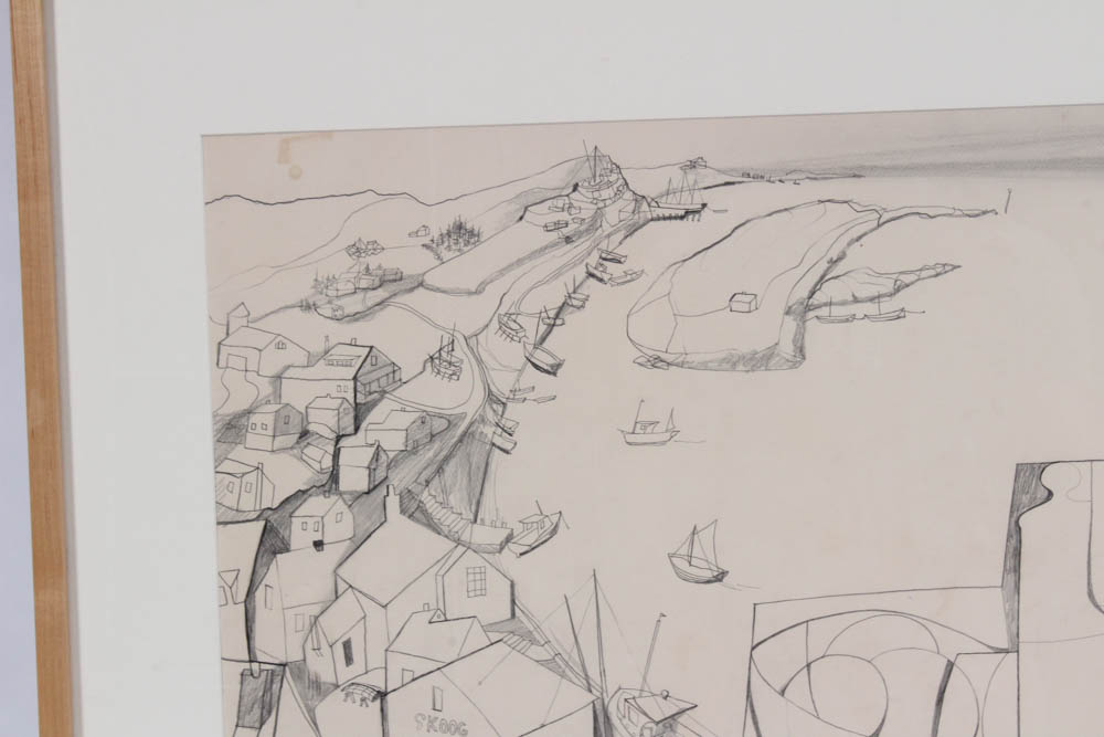 Donald Roberts 1960 Pencil Drawing on Paper "Quarry Harbor"