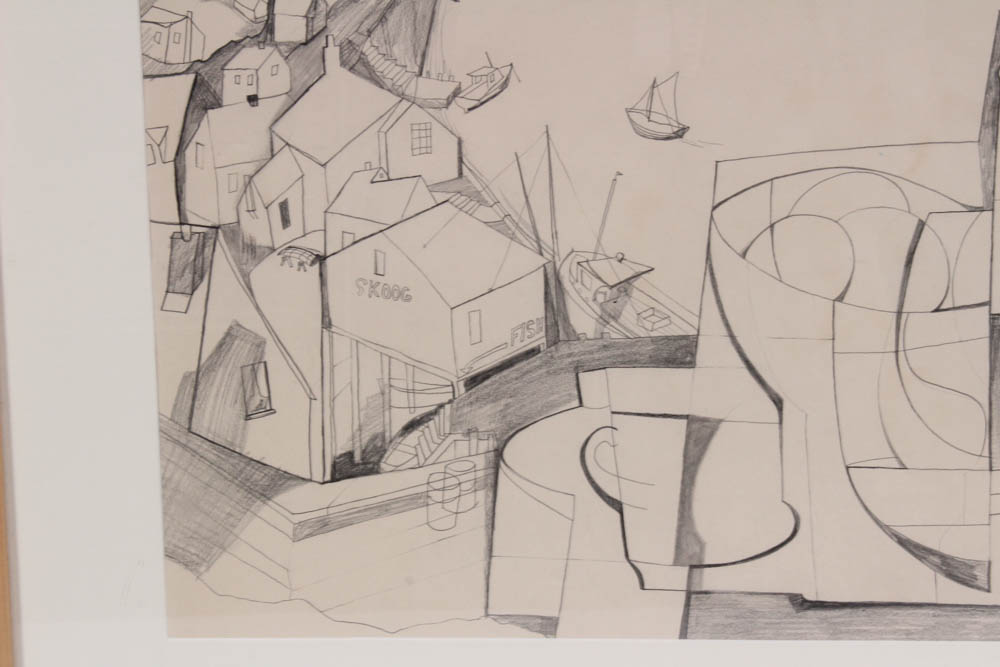 Donald Roberts 1960 Pencil Drawing on Paper "Quarry Harbor"