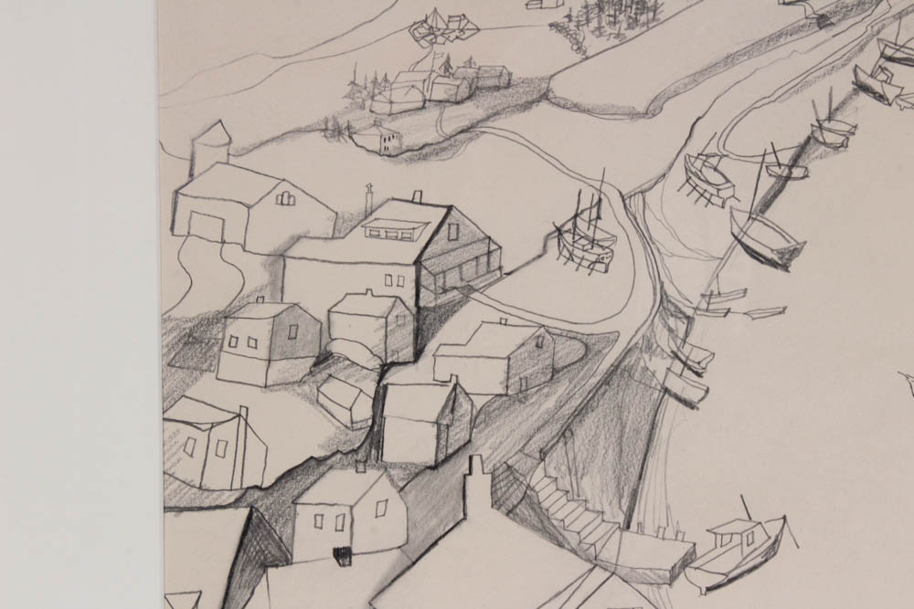 Donald Roberts 1960 Pencil Drawing on Paper "Quarry Harbor"