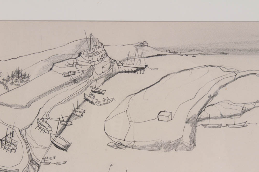 Donald Roberts 1960 Pencil Drawing on Paper "Quarry Harbor"