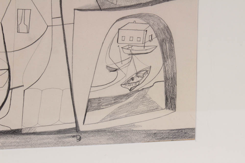 Donald Roberts 1960 Pencil Drawing on Paper "Quarry Harbor"