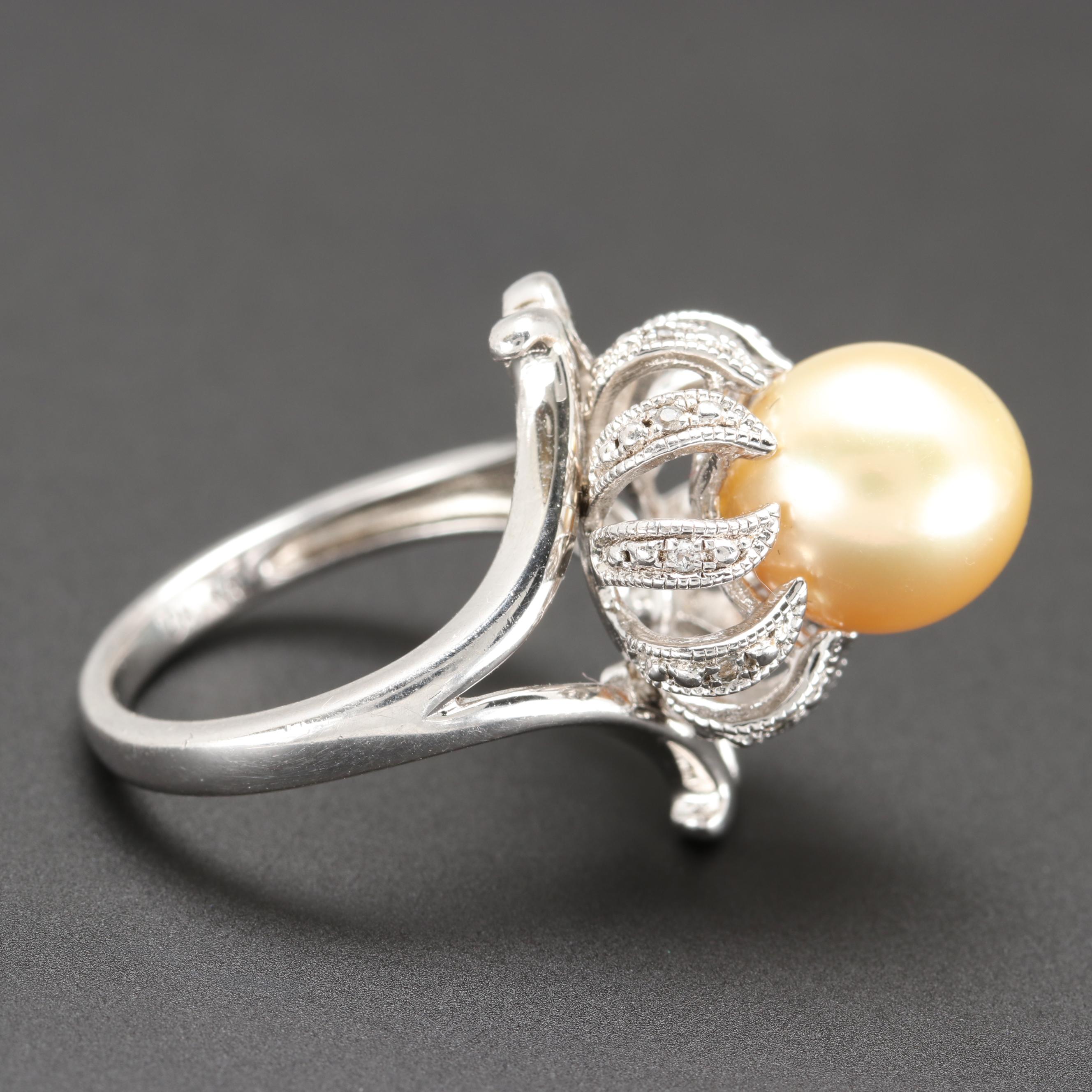 Sterling Silver Cultured Pearl and White Sapphire Ring