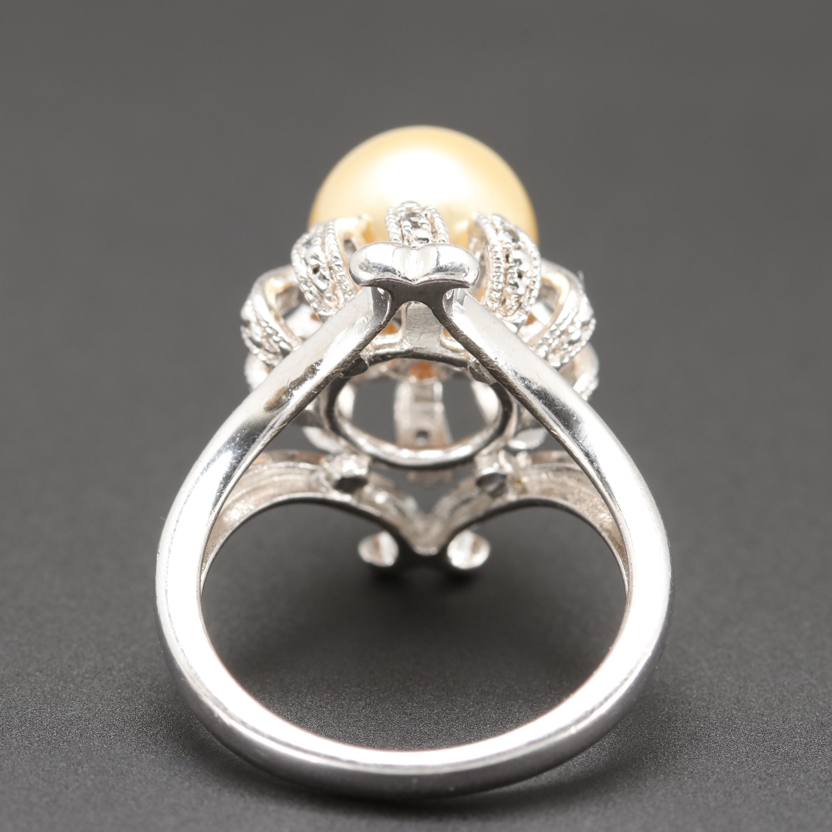 Sterling Silver Cultured Pearl and White Sapphire Ring