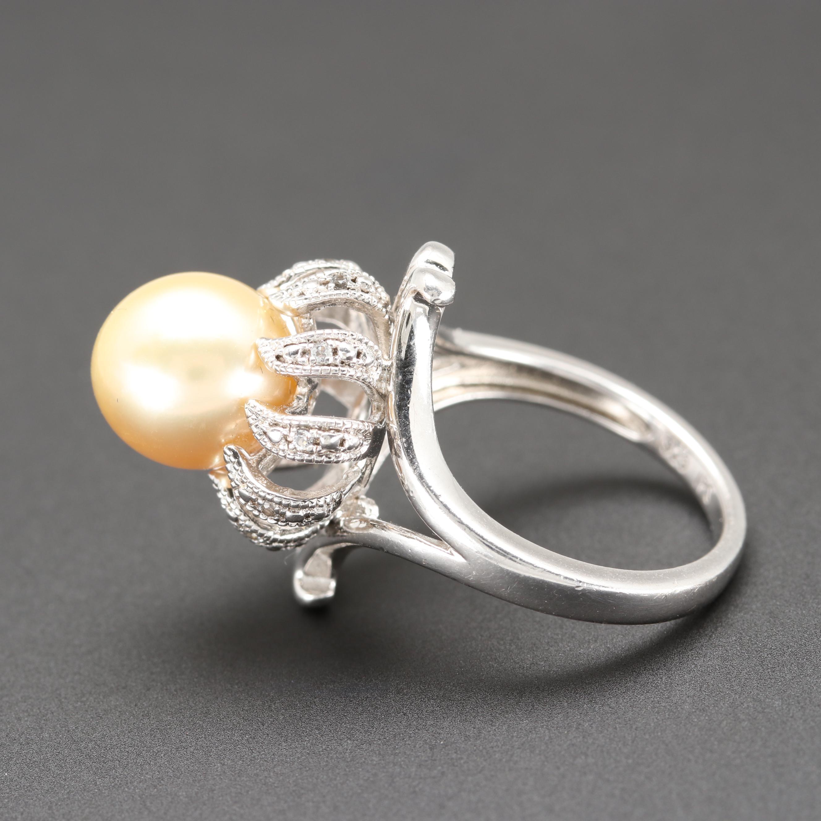 Sterling Silver Cultured Pearl and White Sapphire Ring