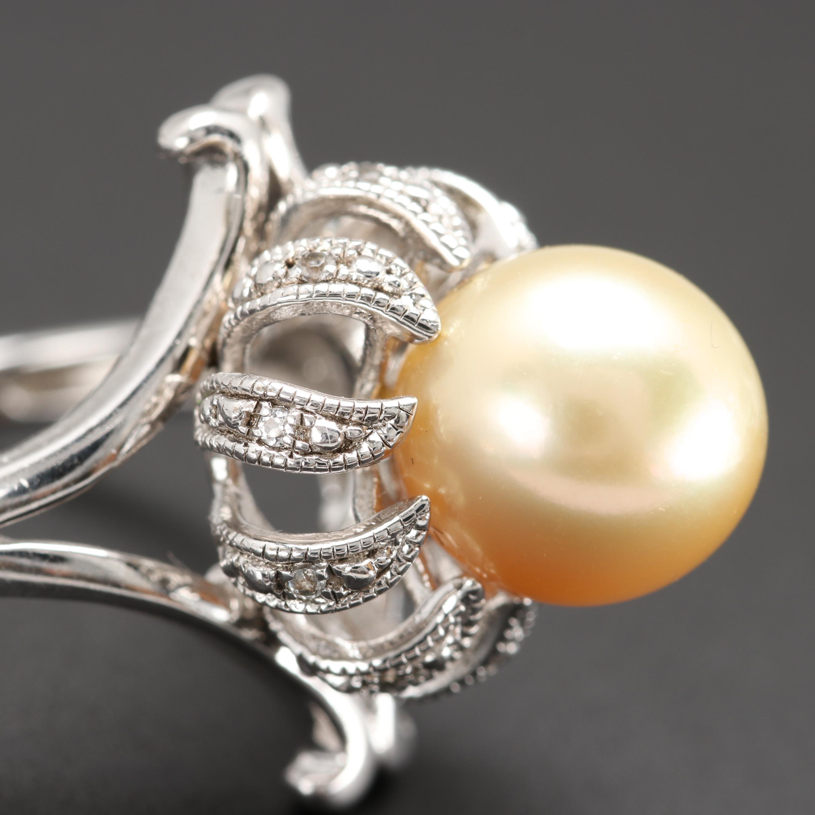 Sterling Silver Cultured Pearl and White Sapphire Ring