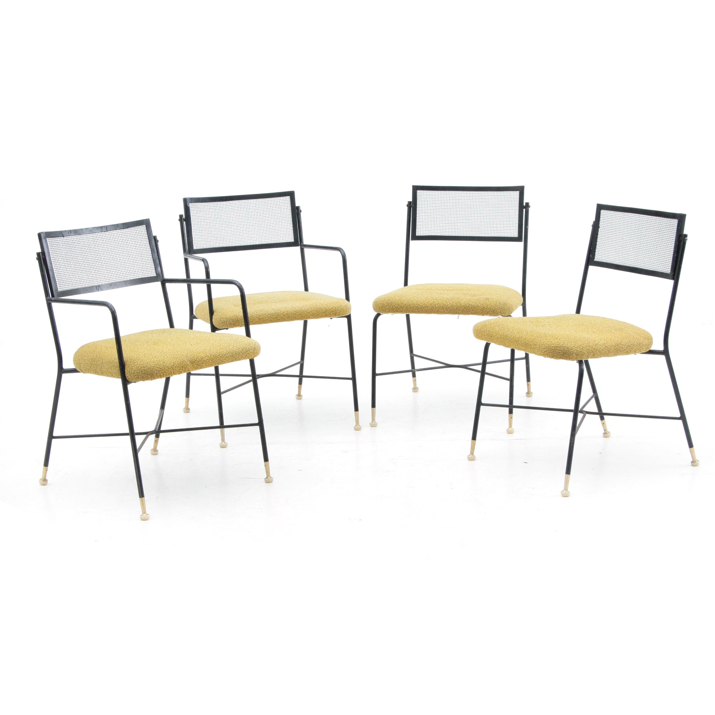 Four Upholstered Wrought Iron Chairs