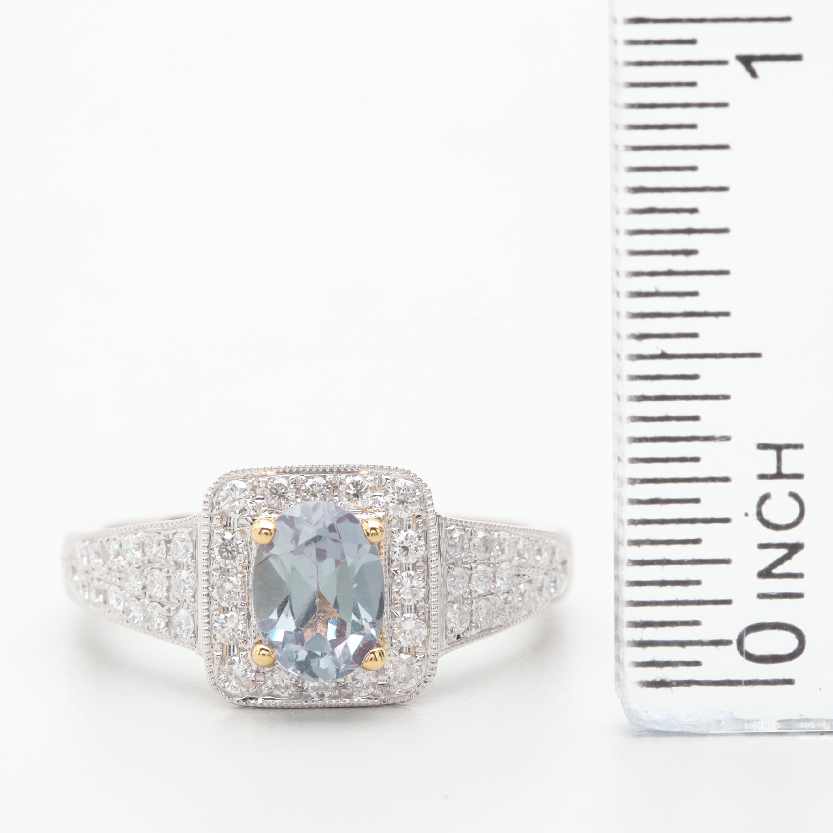 18K White Gold Synthetic Color Changing Sapphire and Diamond Ring