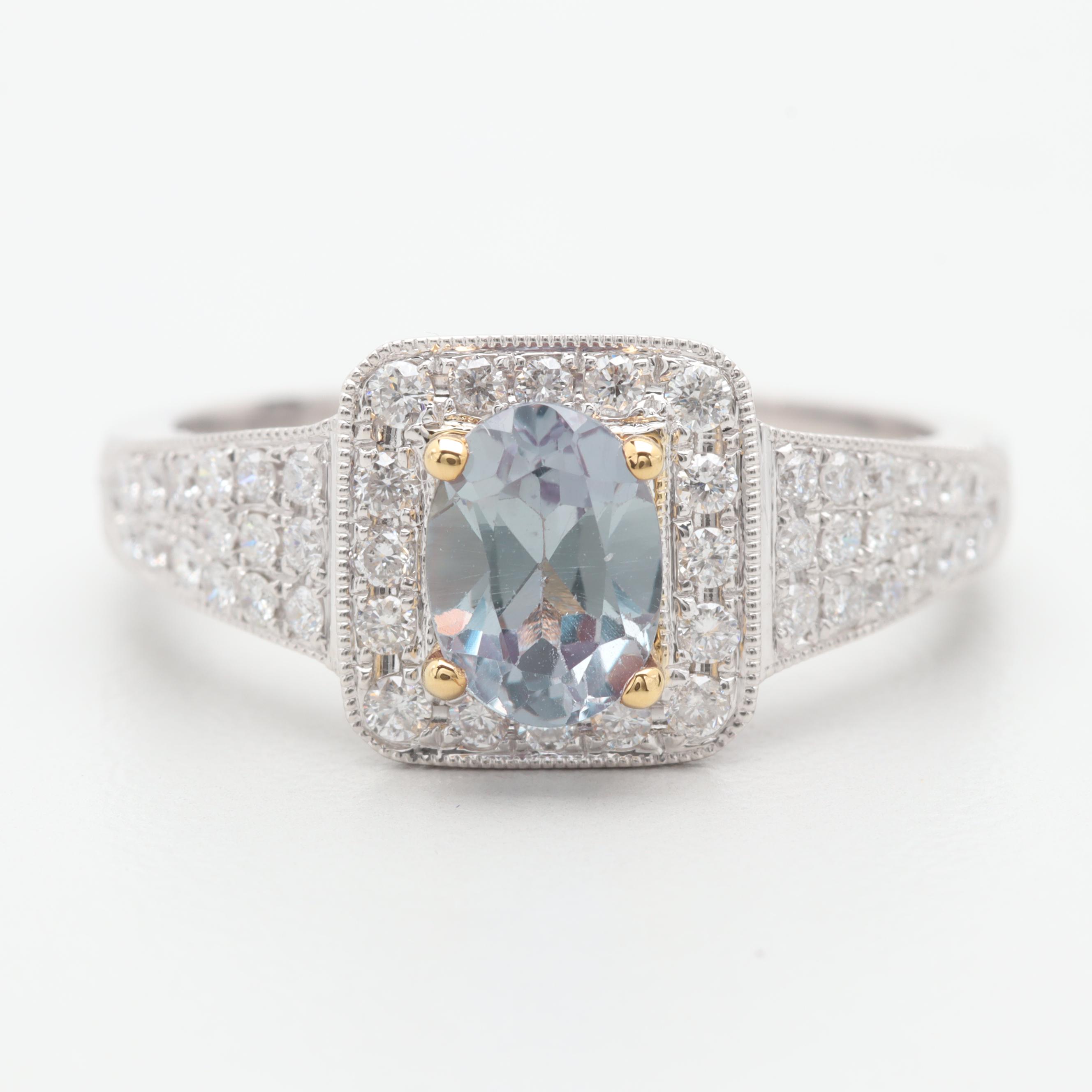 18K White Gold Synthetic Color Changing Sapphire and Diamond Ring