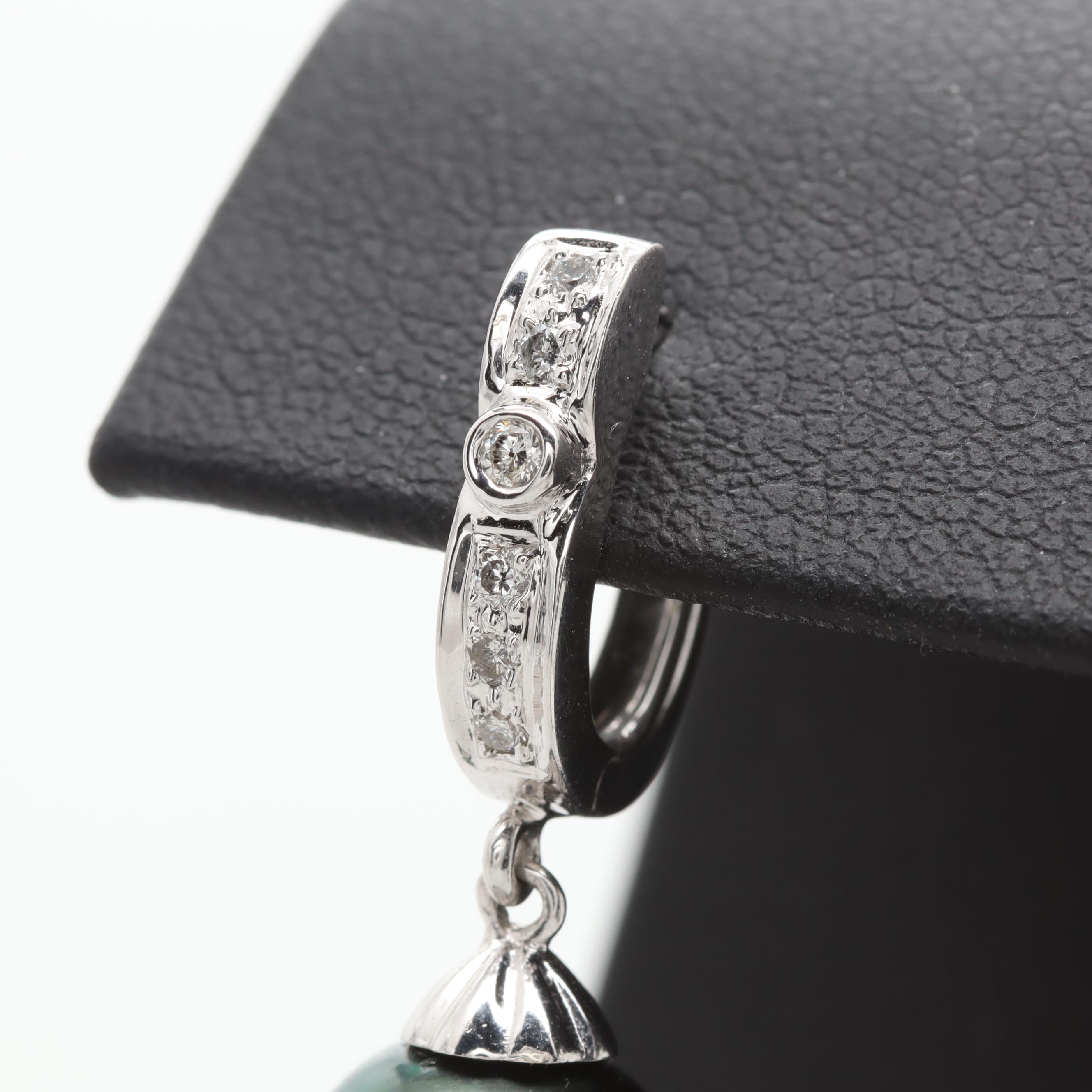 14K White Gold Cultured Pearl and Diamond Lever Back Earings