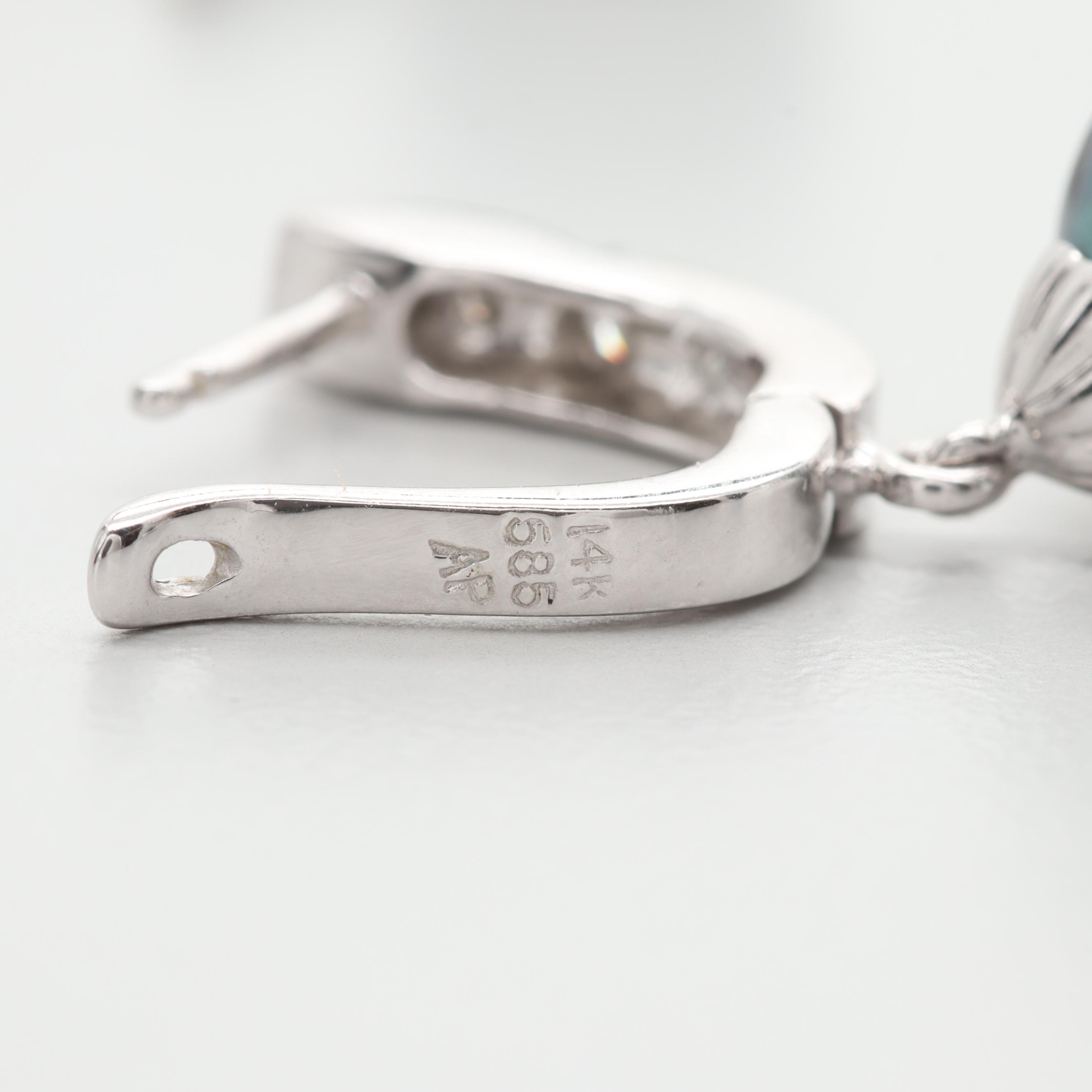 14K White Gold Cultured Pearl and Diamond Lever Back Earings