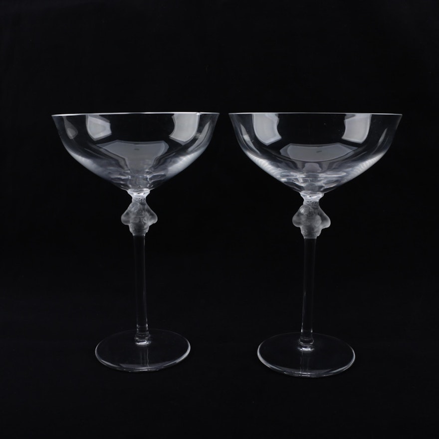 Lalique "Roxane" Crystal Champagne Coupe Glasses