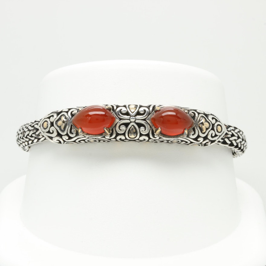 John Hardy Sterling Silver Carnelian Bracelet with Yellow Gold Accents