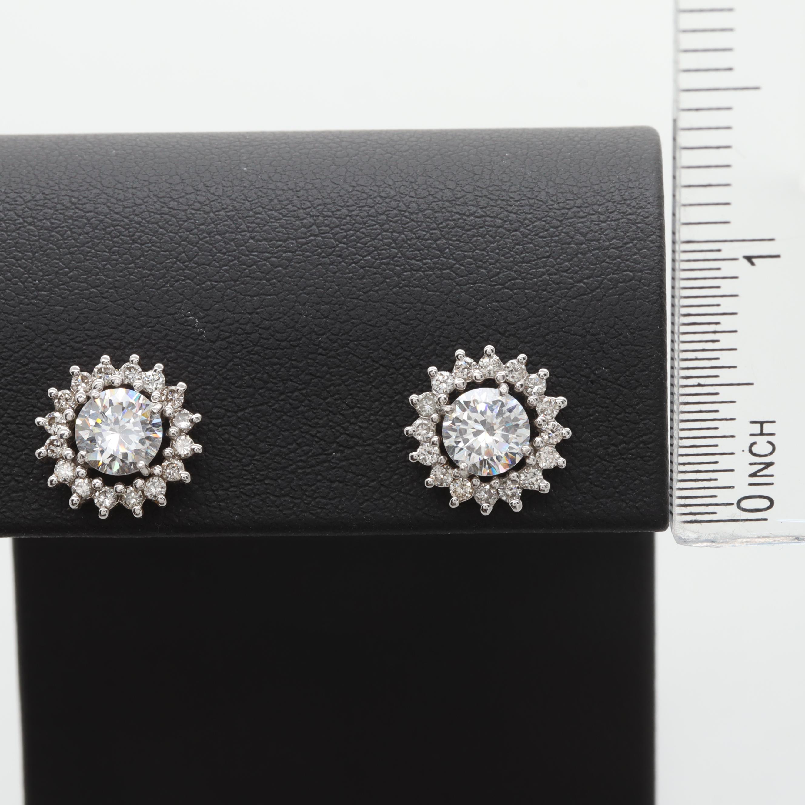 14K White Gold Cubic Zirconia Studs with Diamond Jackets