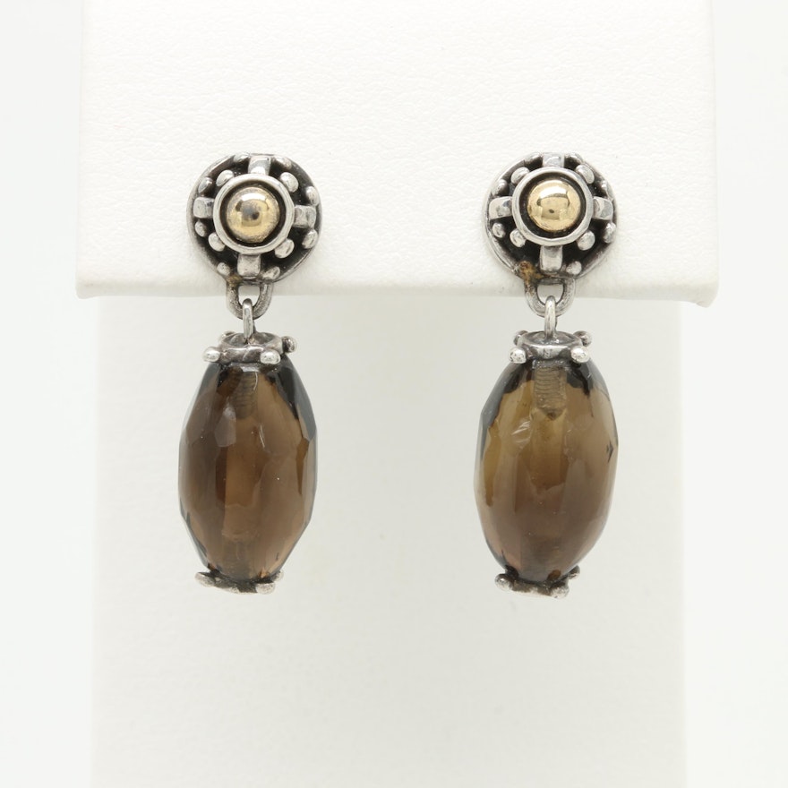 John Hardy Sterling Silver Smoky Quartz Earrings with 18K Yellow Gold Accents