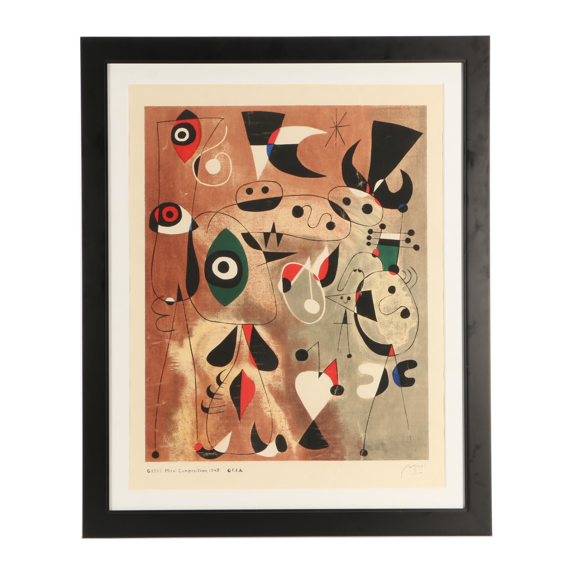 Serigraph Print after Joan Miro "Femme, Oiseaux, Etoile"