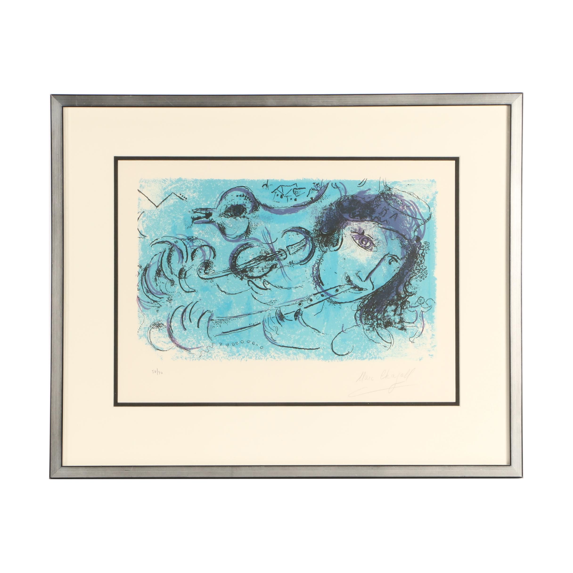 Marc Chagall 1957 Limited Edition Lithograph "The Flute Player"