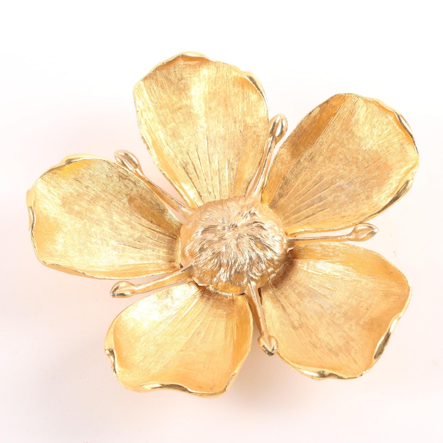 Circa 1960s Gold Tone Flower with Personal Ash Receiver Petals by Tan